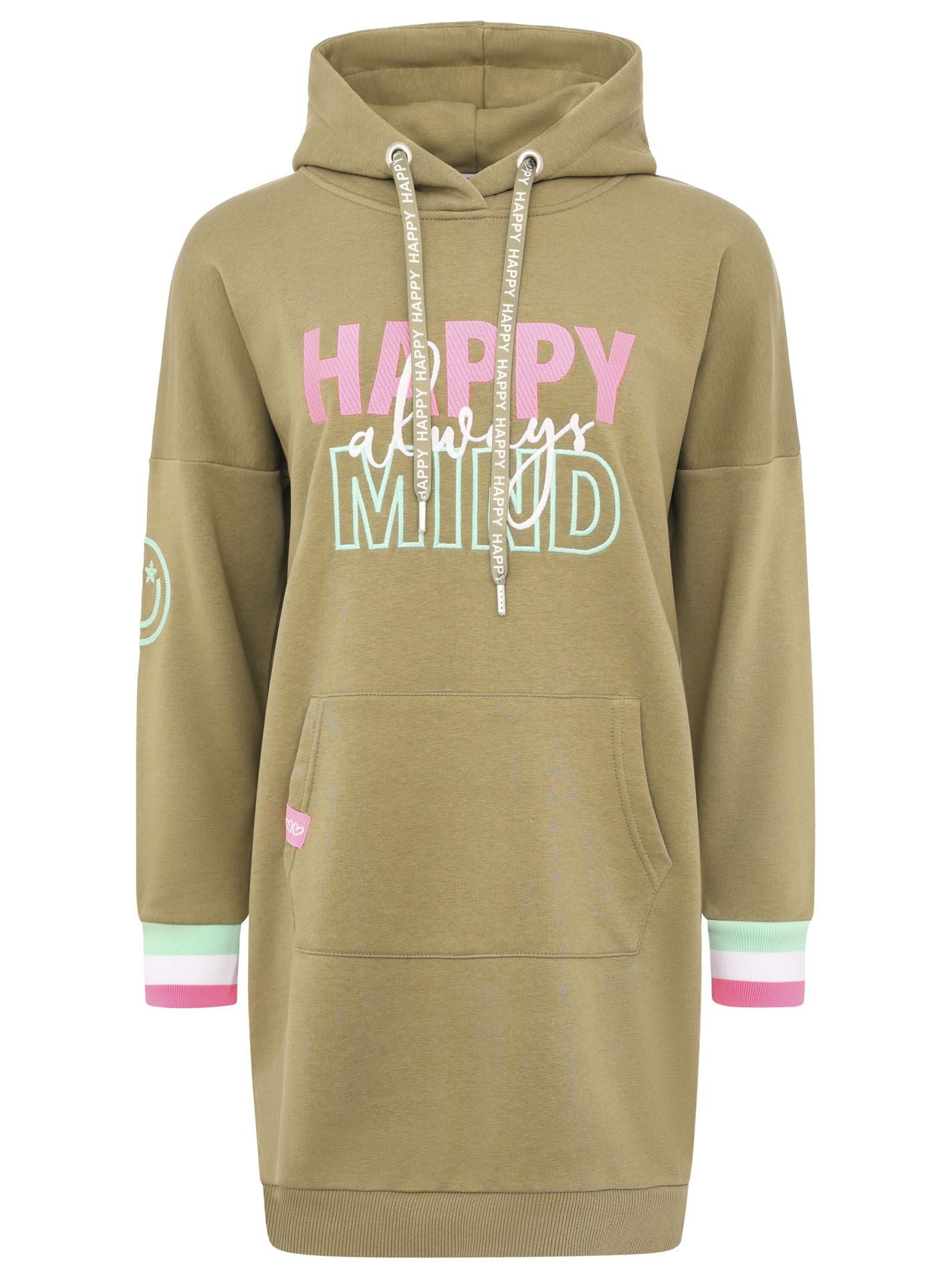 Zwillingsherz - Hoodiekleid "Happy Mind" - Khaki