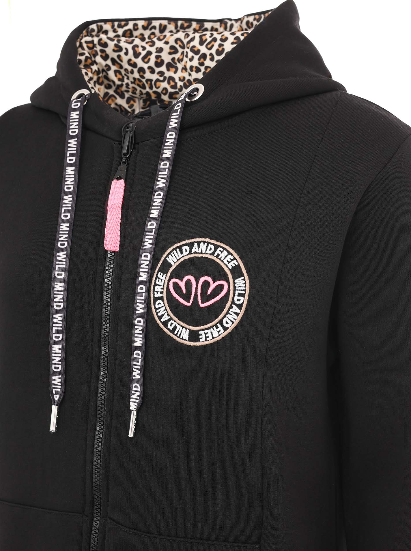 Zwillingsherz - Hoodiemantel Leopard Wild Strong Free Schwarz