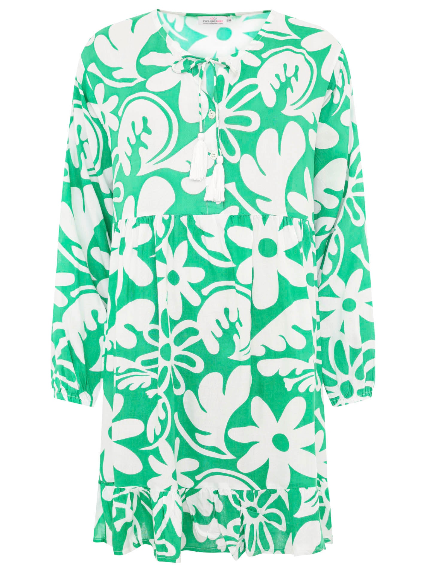 Zwillingsherz - Kleid Flower Paradise - Grün/Weiß