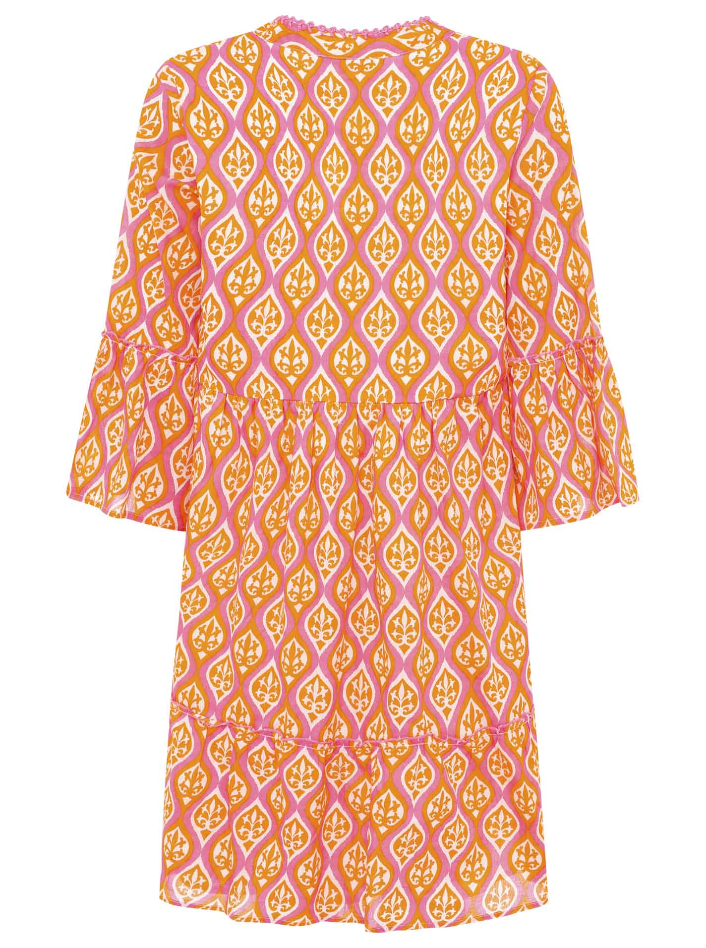 Zwillingsherz Kleid mit ovalem Muster in Orange-Pink – Rückansicht