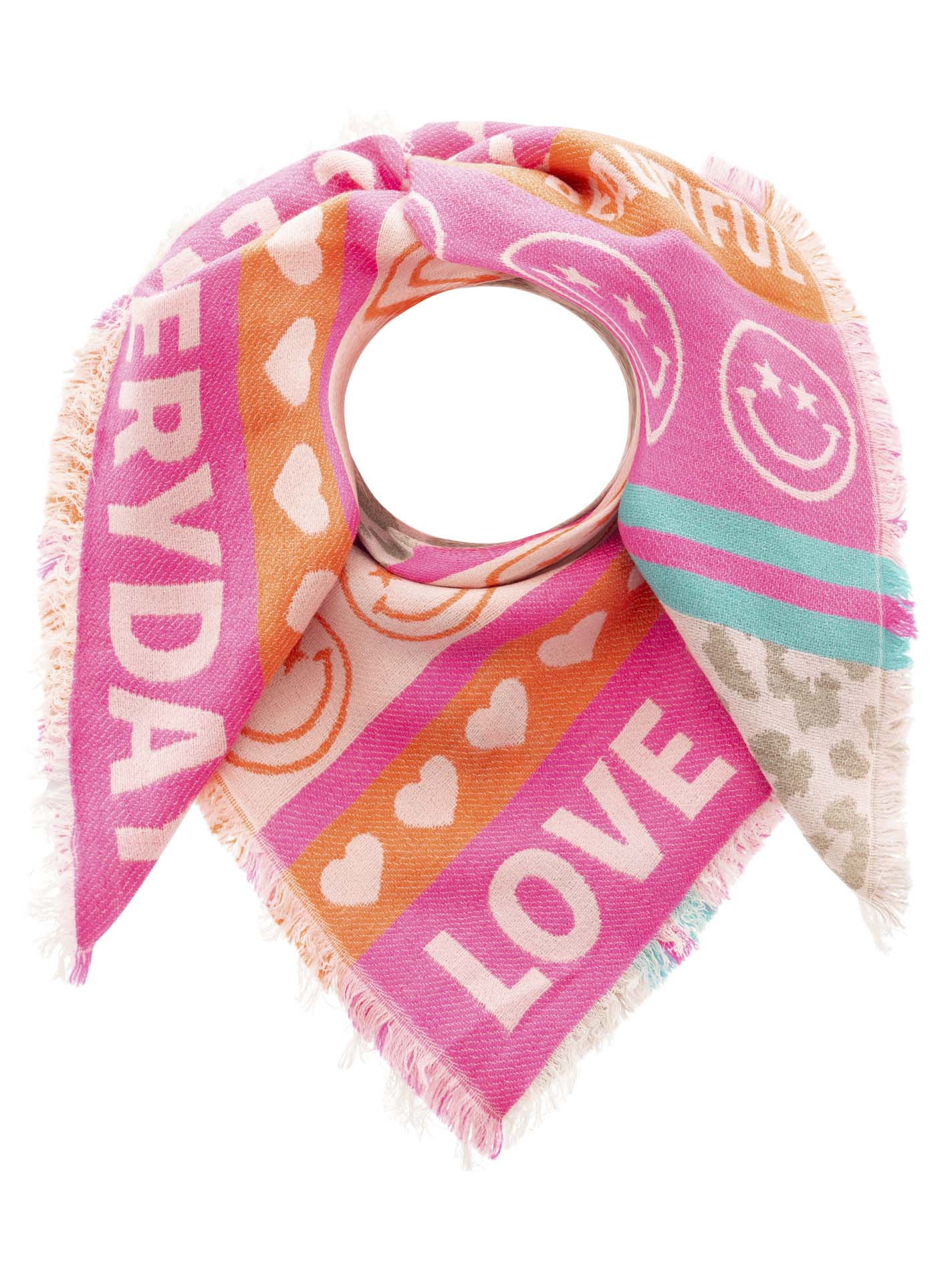 Zwillingsherz - Viereckstuch/Schal "Love Everyday" Baumwolle - Pink/Orange