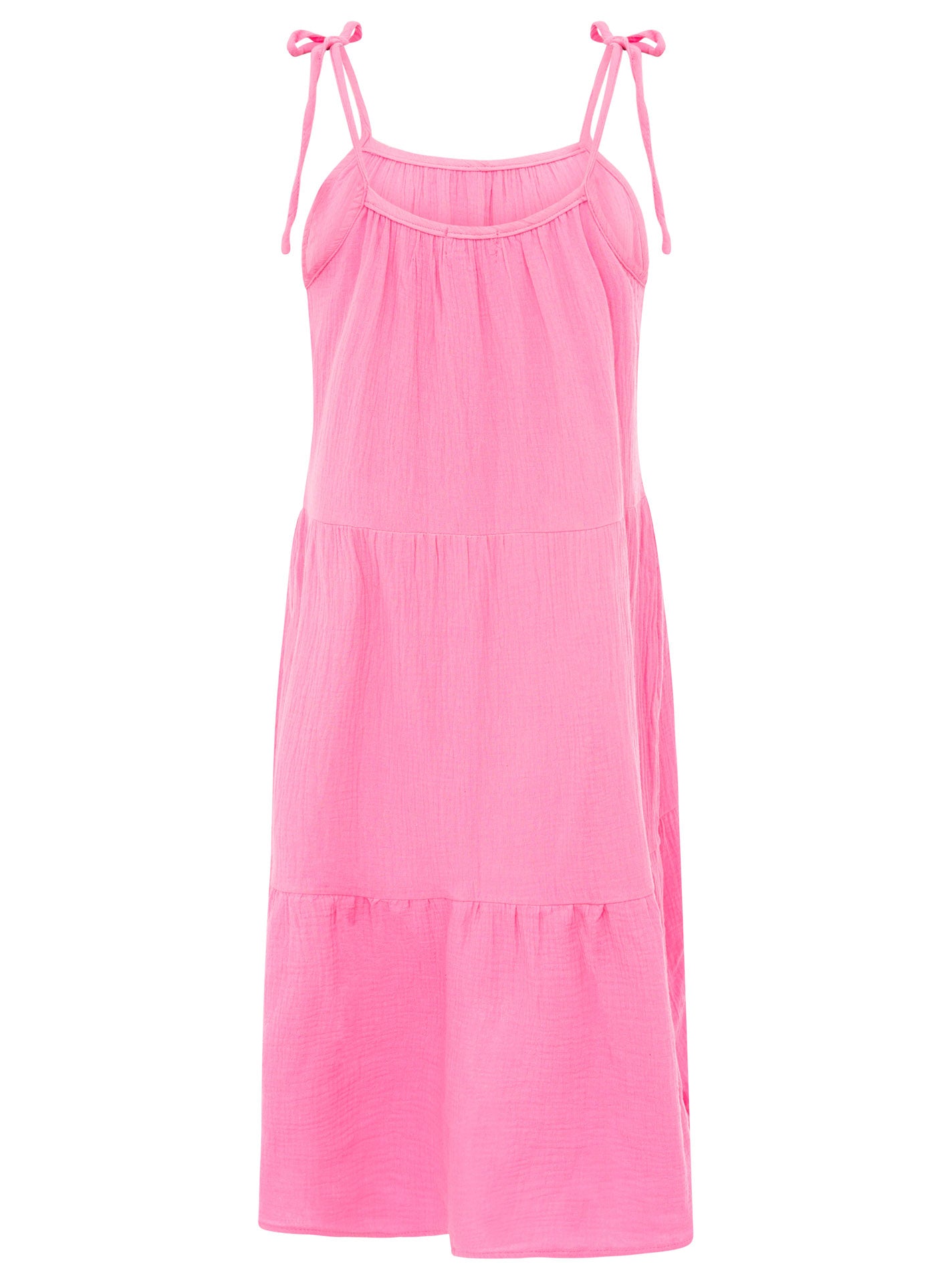 Zwillingsherz - Musselin Kleid lang Spaghettiträger - Pink