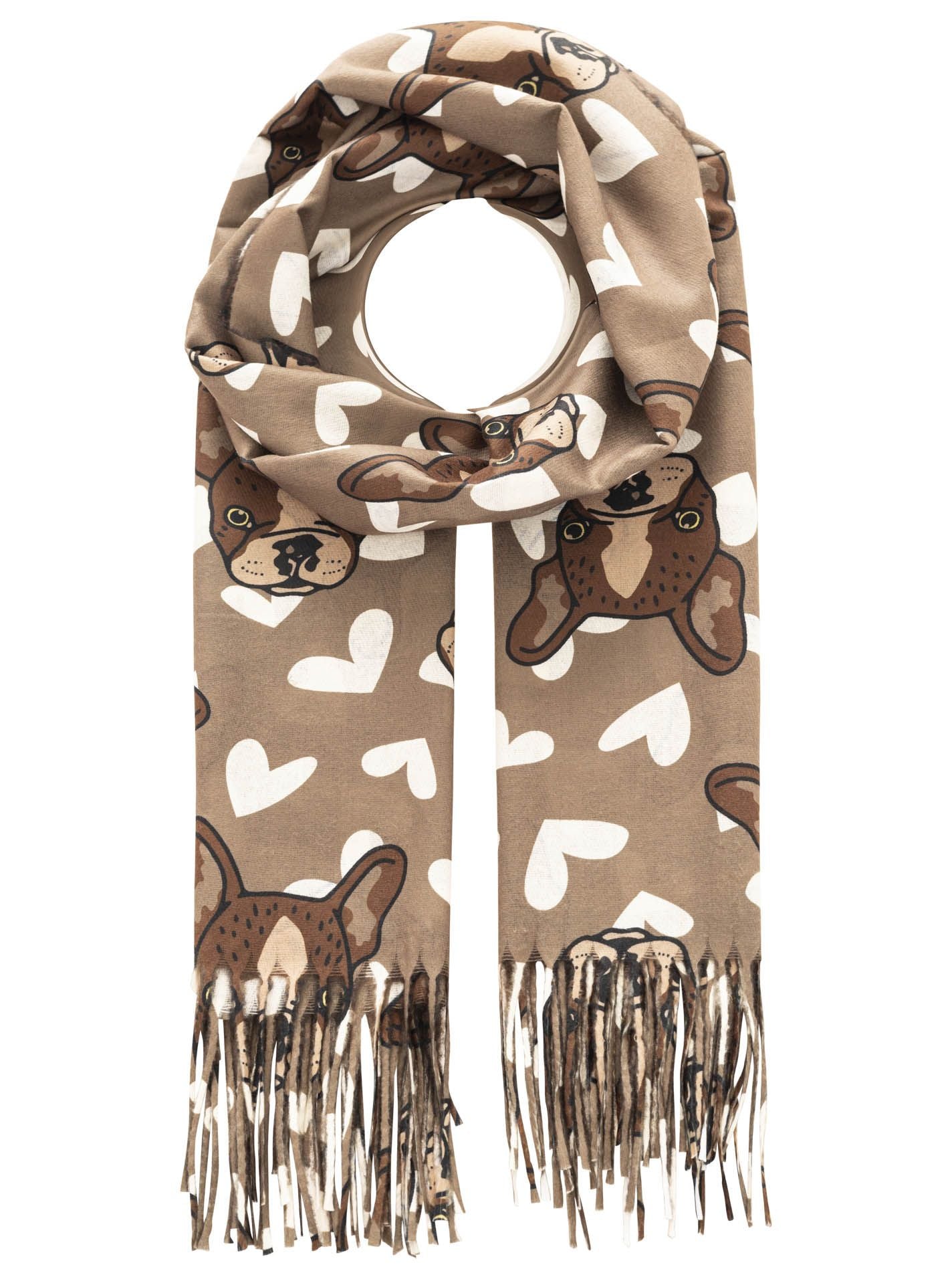 Zwillingsherz Damen Schal Frenchie Love – weicher Baumwollschal mit süßem French-Bulldog-Motiv, modisches Accessoire für Hundefan