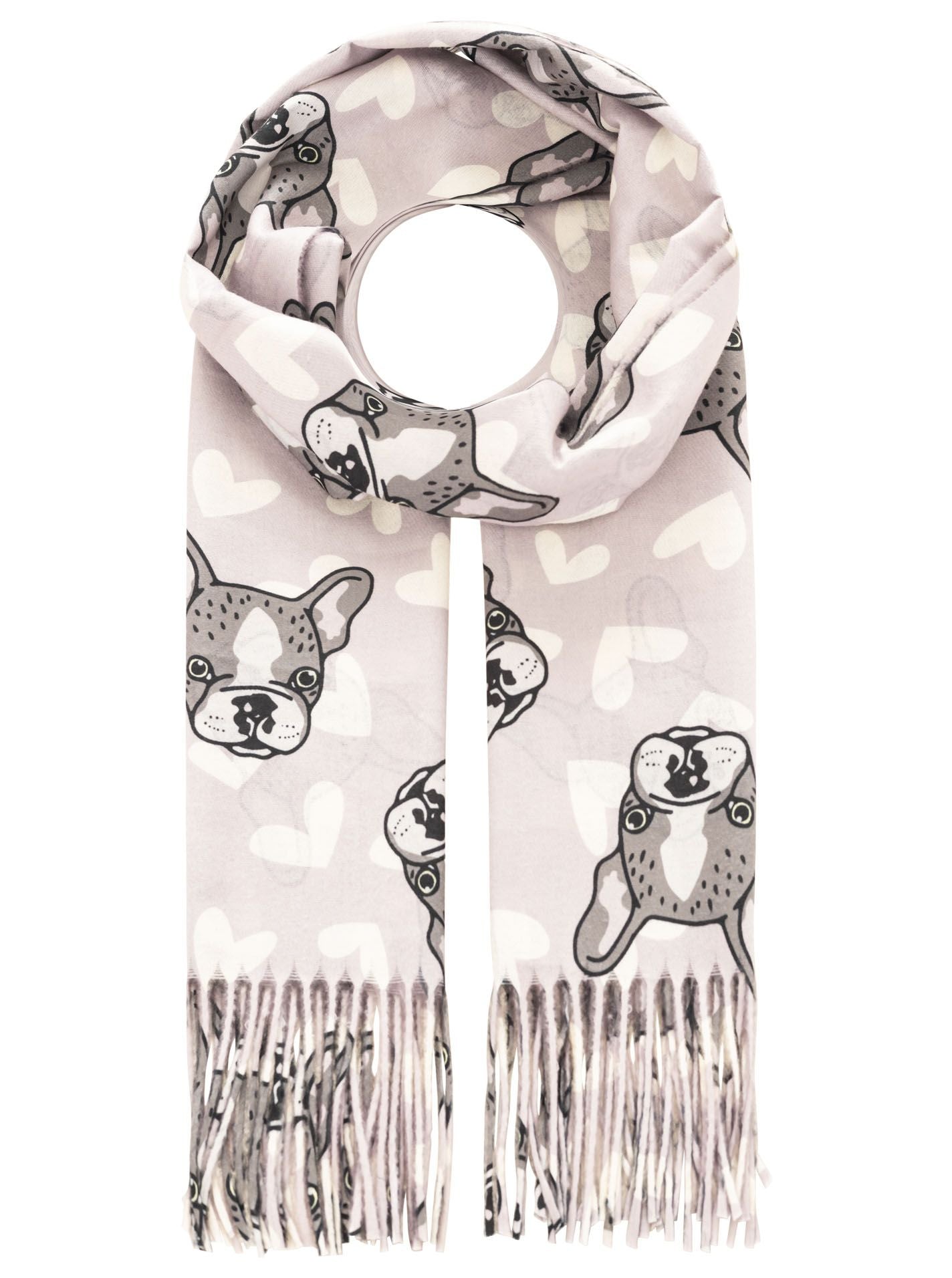 Zwillingsherz Damen Schal Frenchie Love – weicher Schal mit süßem French-Bulldog-Motiv, modisches Accessoire für Hundefans