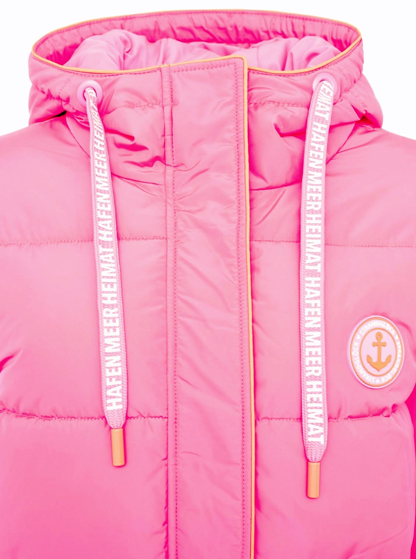 zwillingsherz-steppmantel-damen-neonpink-anker-liebe-strandglueck-rueckansicht