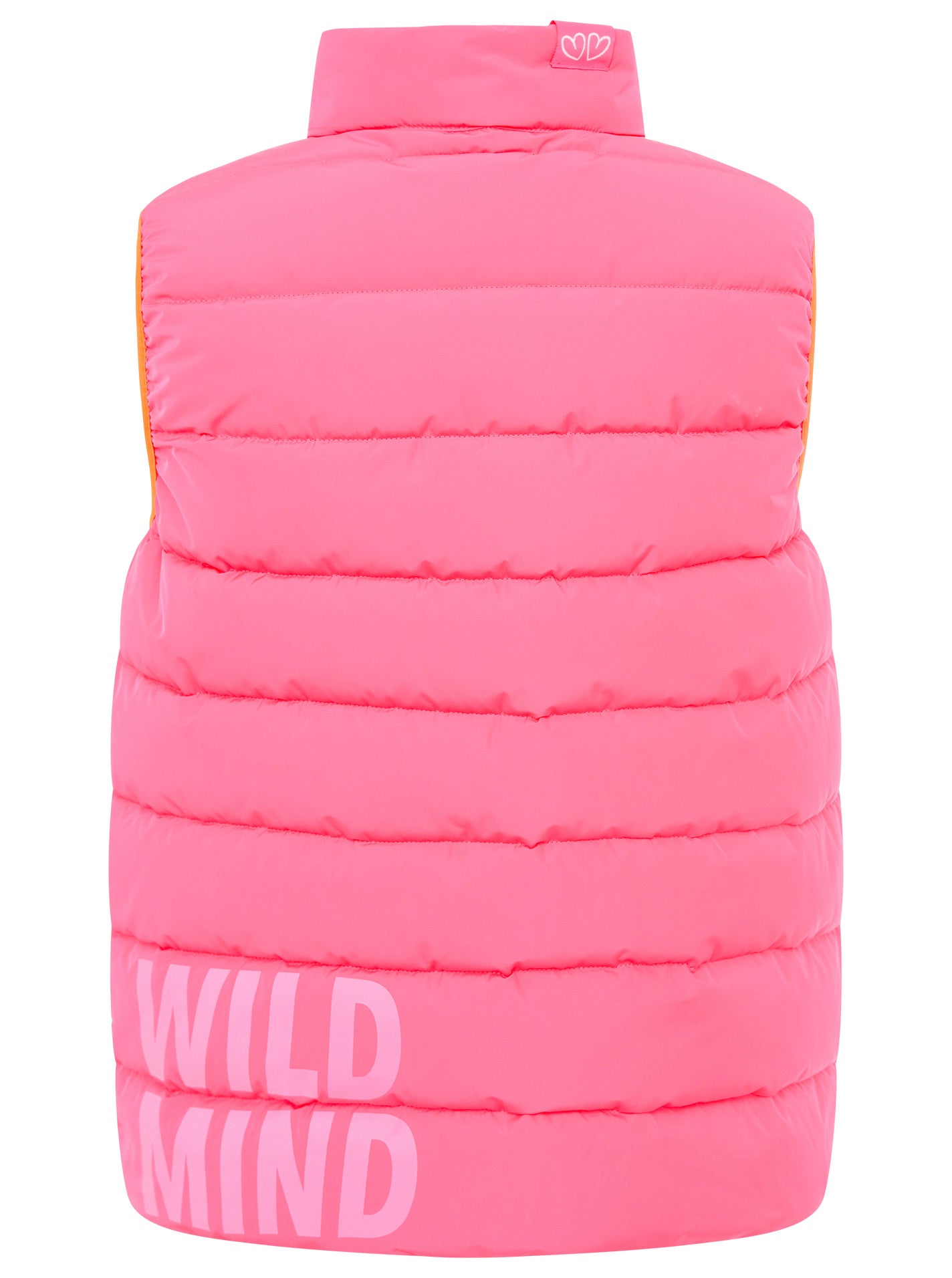 Rückansicht der Zwillingsherz Steppweste in Strandpink mit Leo-Print in Beige-Pink – stylisch und wendbar für vielseitige Looks
