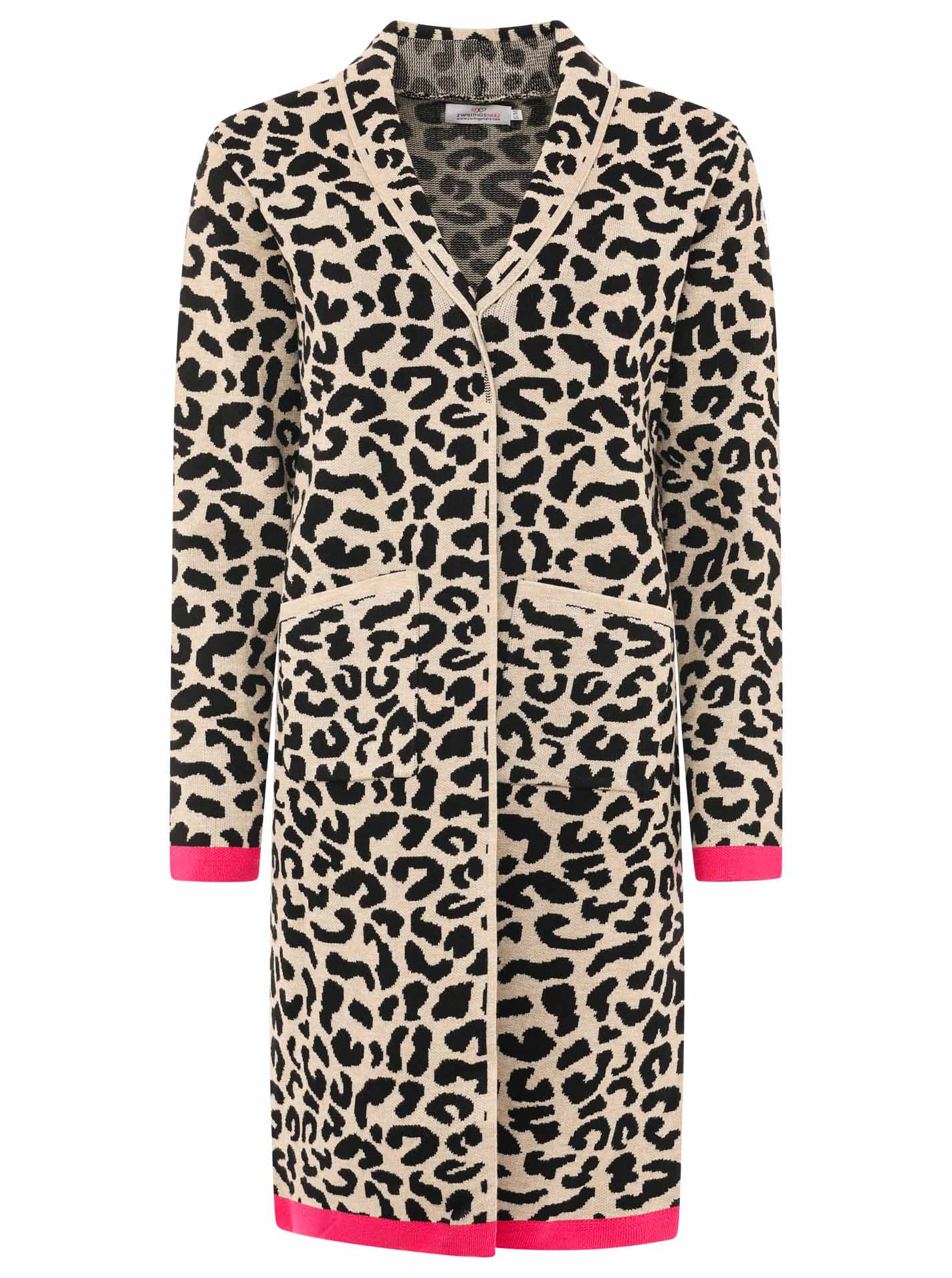 Zwillingsherz Strickjacke Leo/Leopard - Schwarz/Beige/Pink
