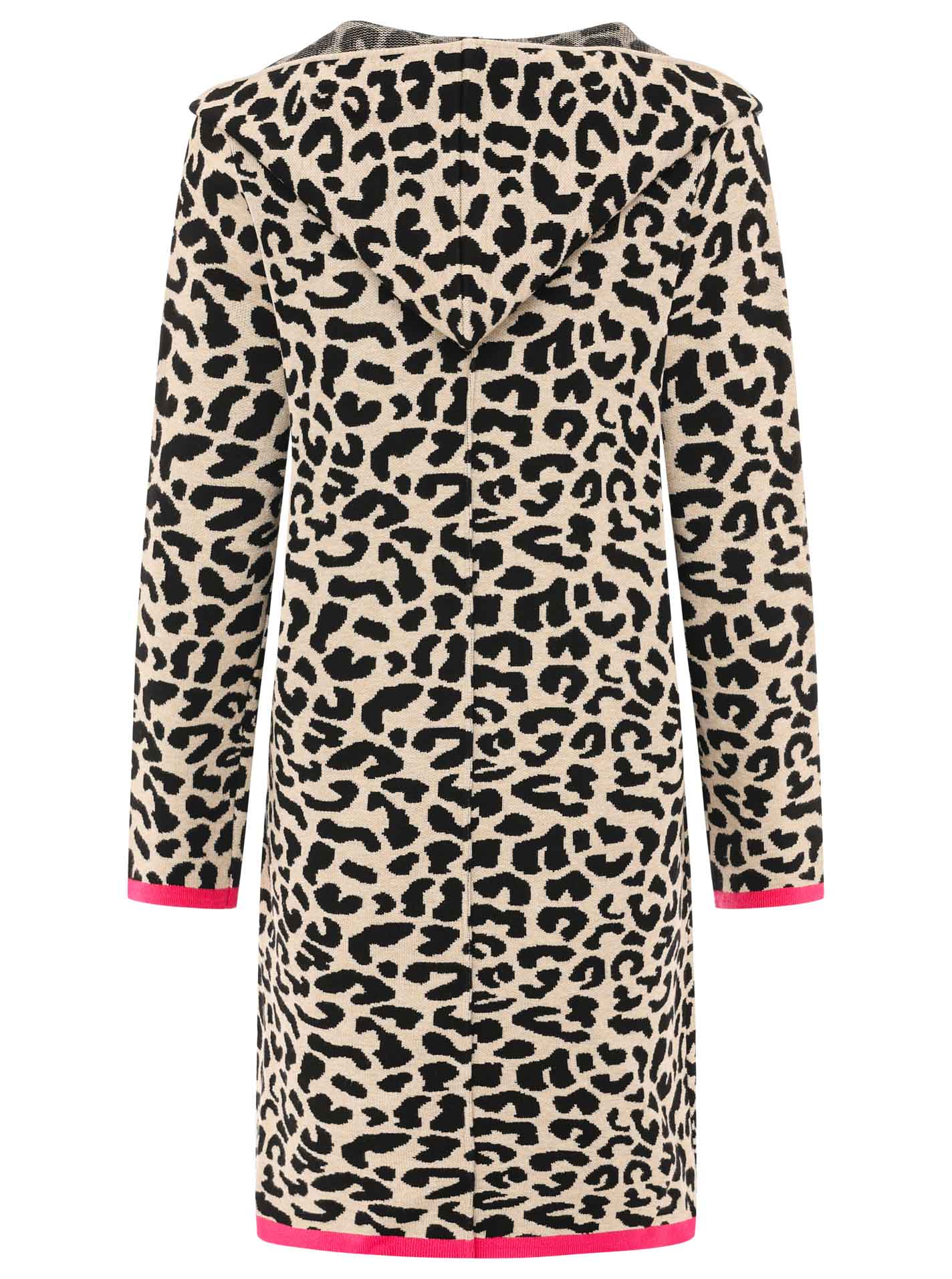Zwillingsherz Strickjacke mit Kapuze Leo/Leopard - Schwarz/Beige/Pink