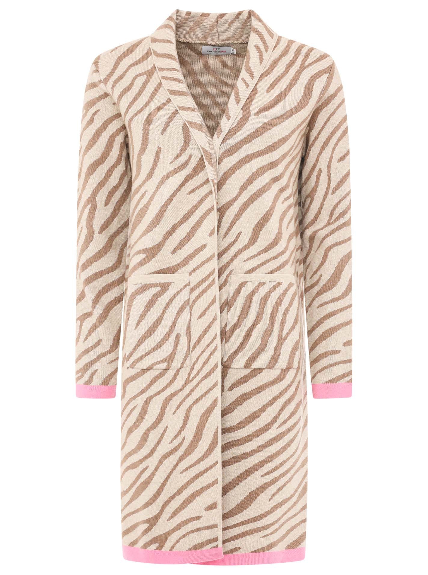 Zwillingsherz Strickjacke Zebra - Beige/Pink