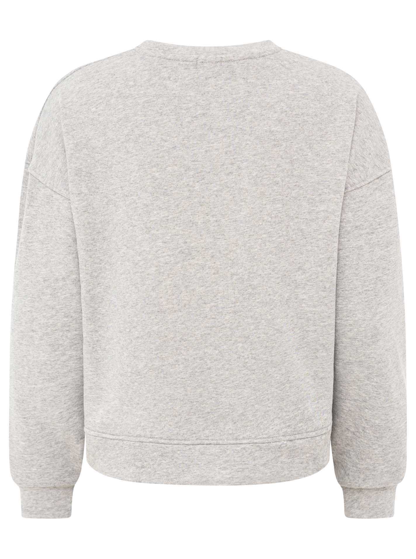 Rückansicht des Zwillingsherz Sweatshirts in Grau – weicher Stoff und bequemer Schnitt mit modernem Look