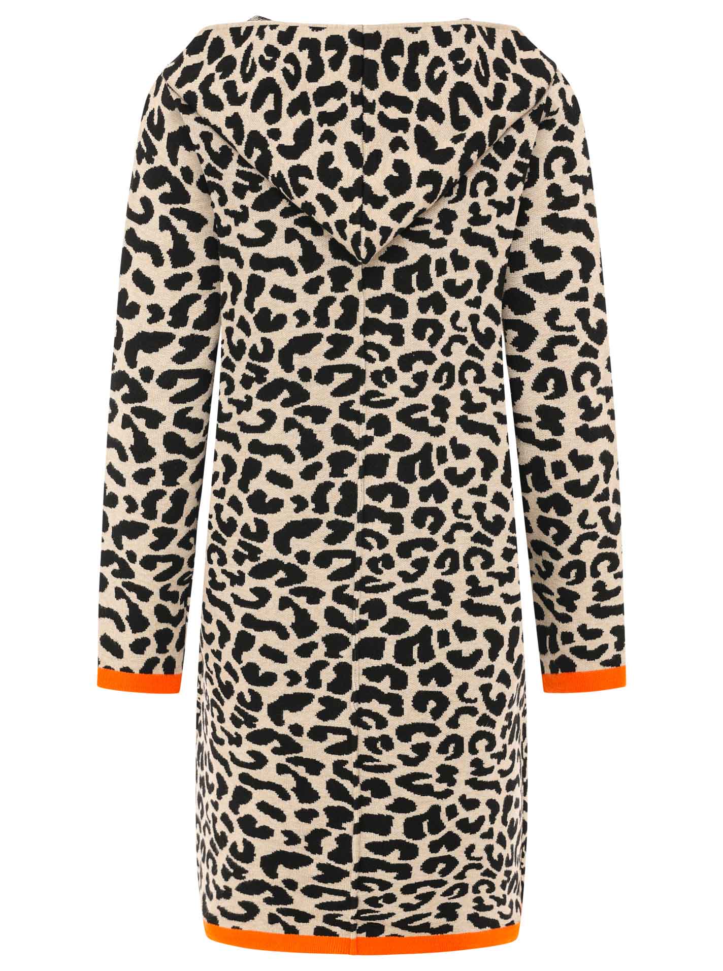 Zwillingsherz Strickjacke mit Kapuze Leo/Leopard - Schwarz/Beige/Orange