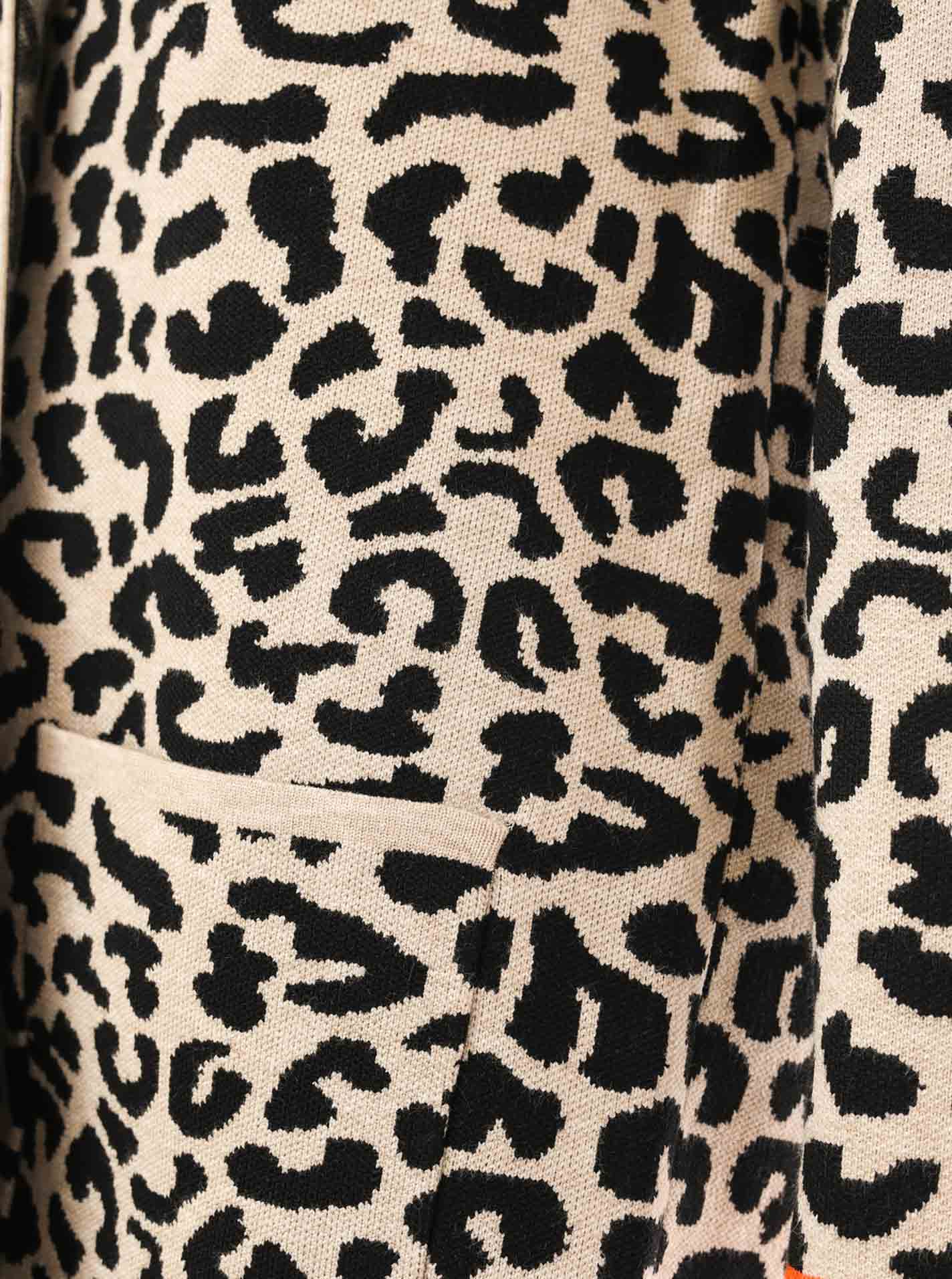 Zwillingsherz Strickjacke mit Kapuze Leo/Leopard - Schwarz/Beige/Orange