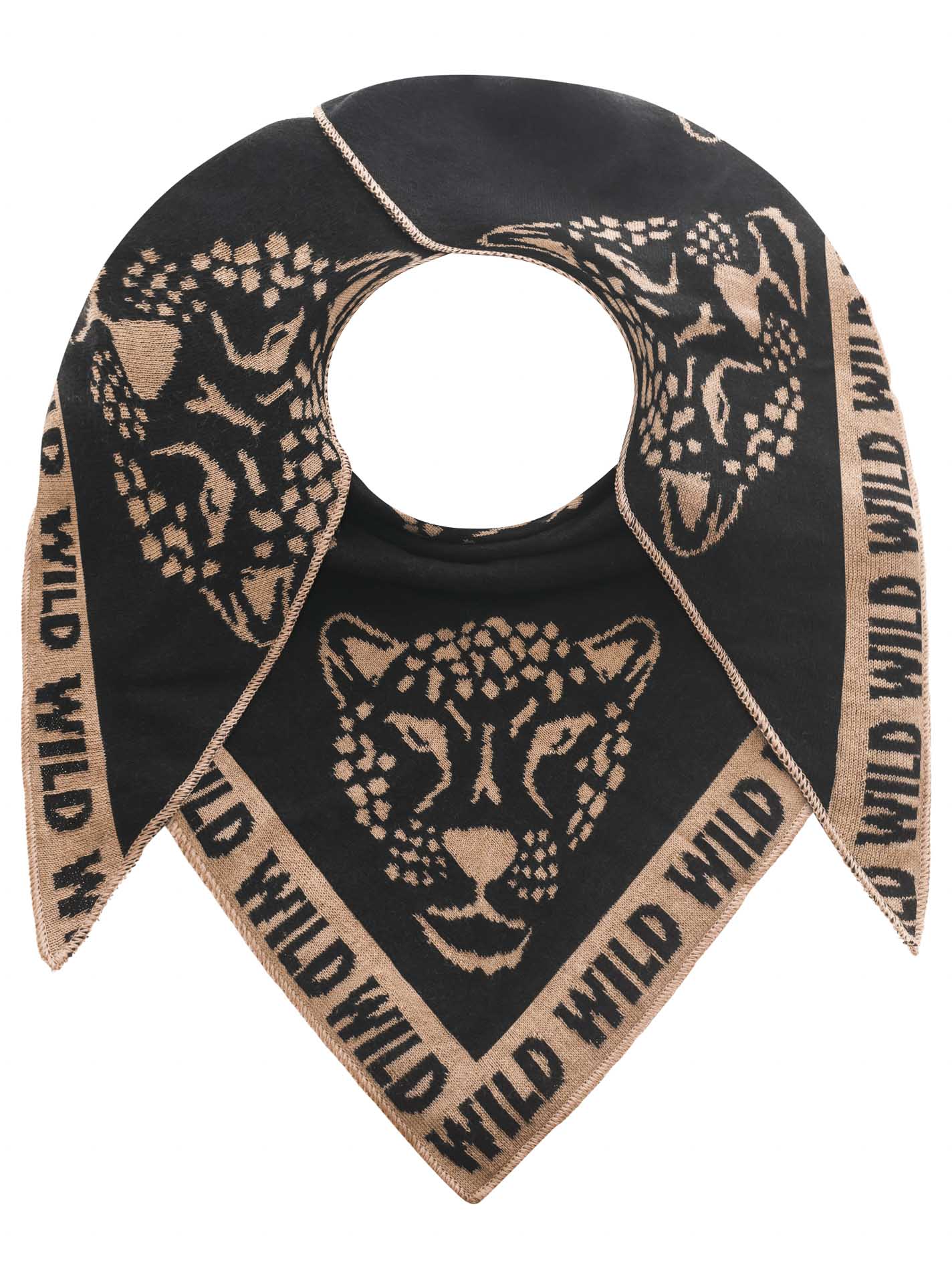 Zwillingsherz Schal - Dreieckstuch "Wild Love" - Schwarz/Beige