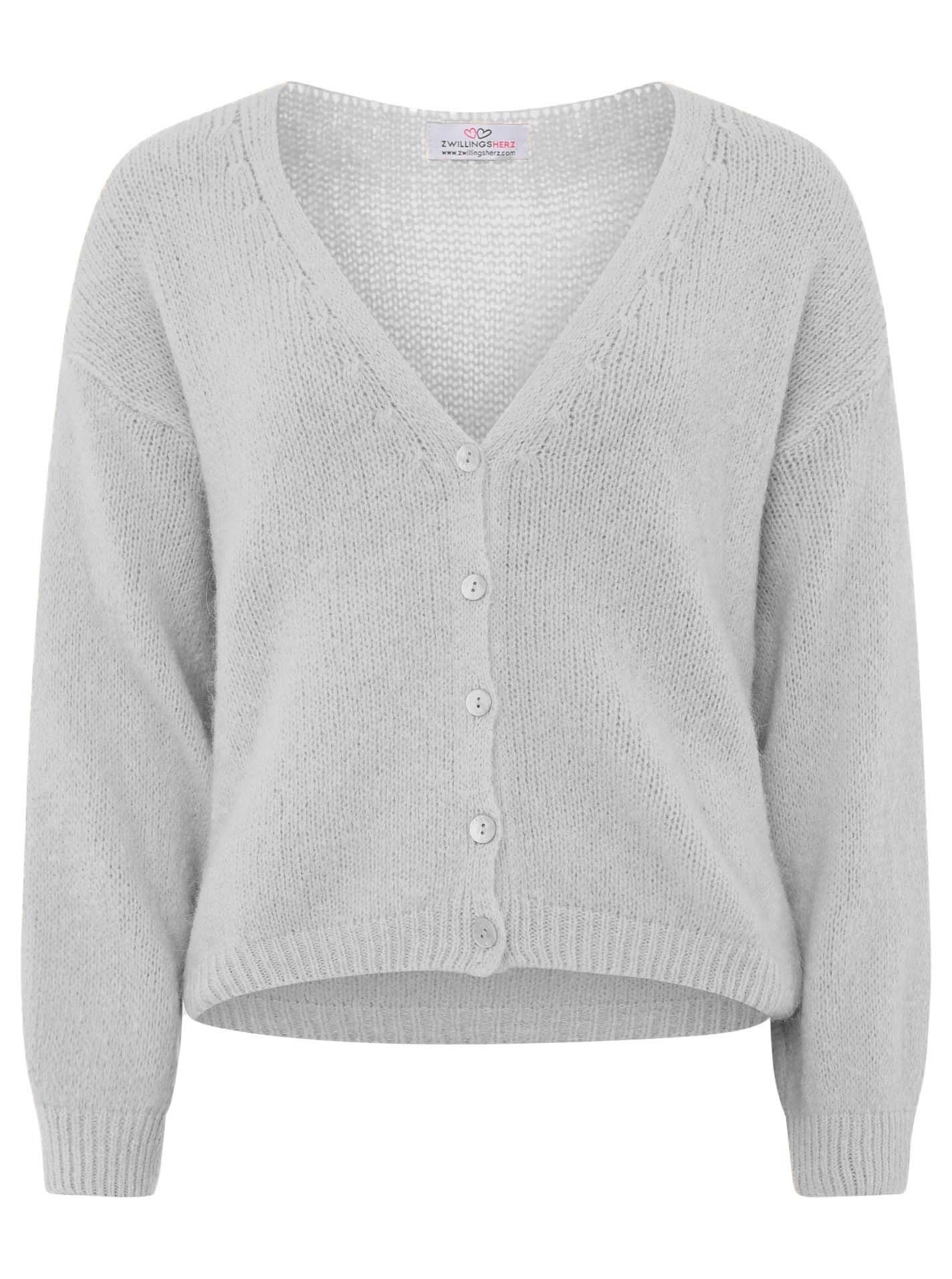 Zwillingsherz - Weicher Alpaka Cardigan - Hell Grau