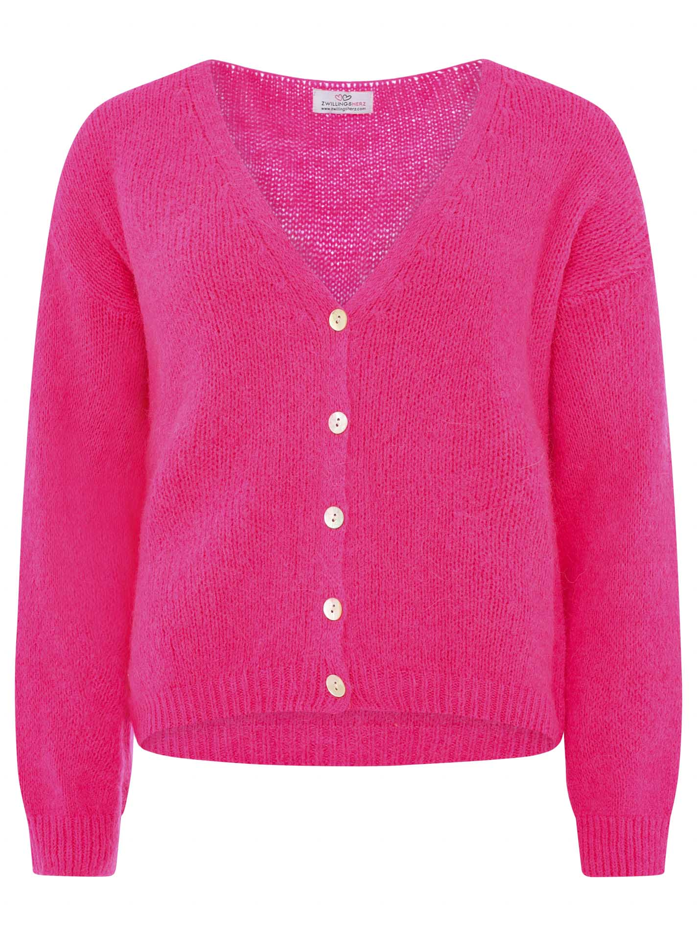 Zwillingsherz - Weicher Alpaka Cardigan - Neon Pink