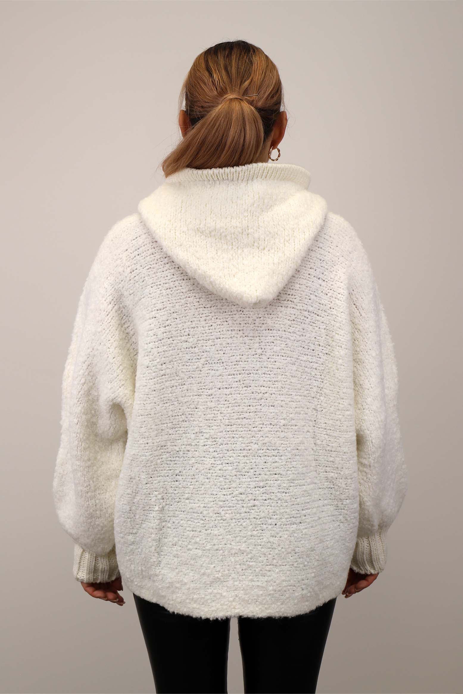 Pullover "Bouclee mit Kapuze" - Weiß