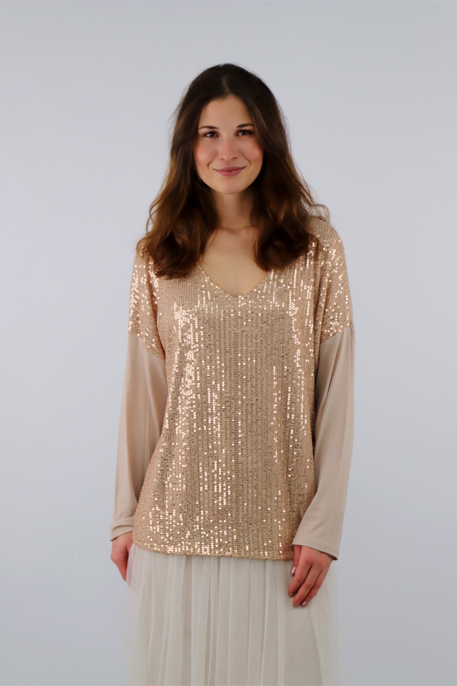 Blusenshirt mit Pailletten - Beige