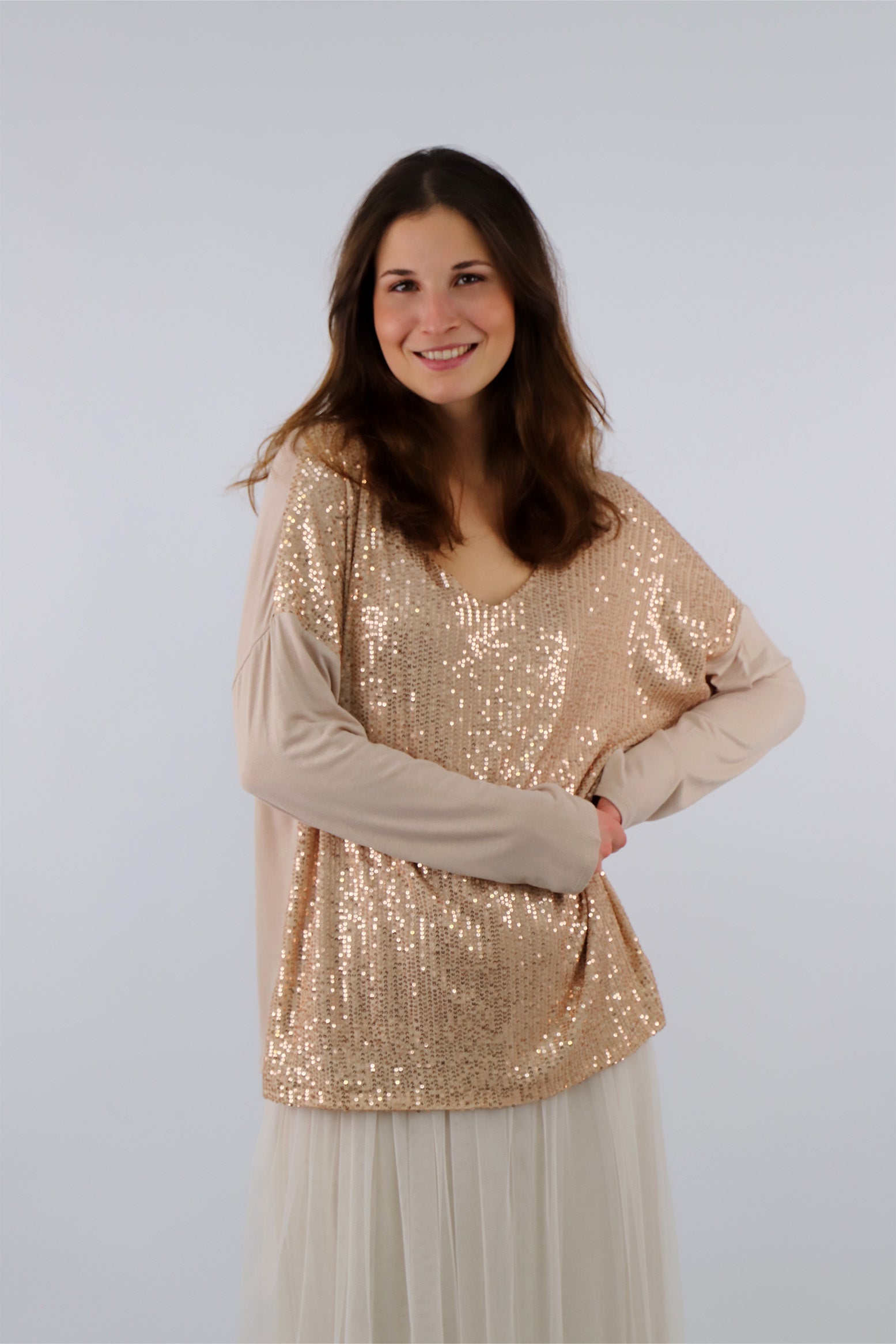 Blusenshirt mit Pailletten - Beige