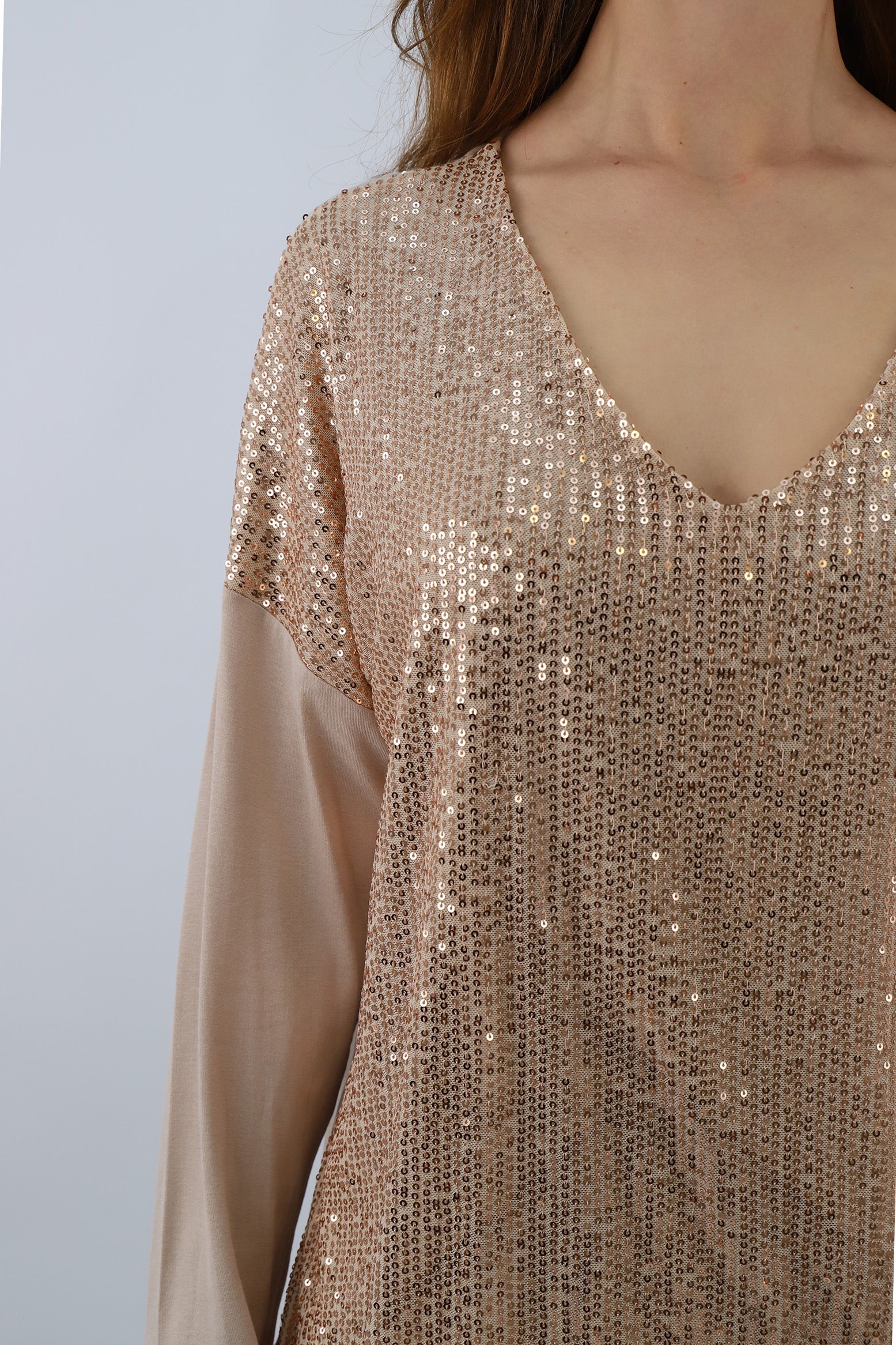 Blusenshirt mit Pailletten - Beige