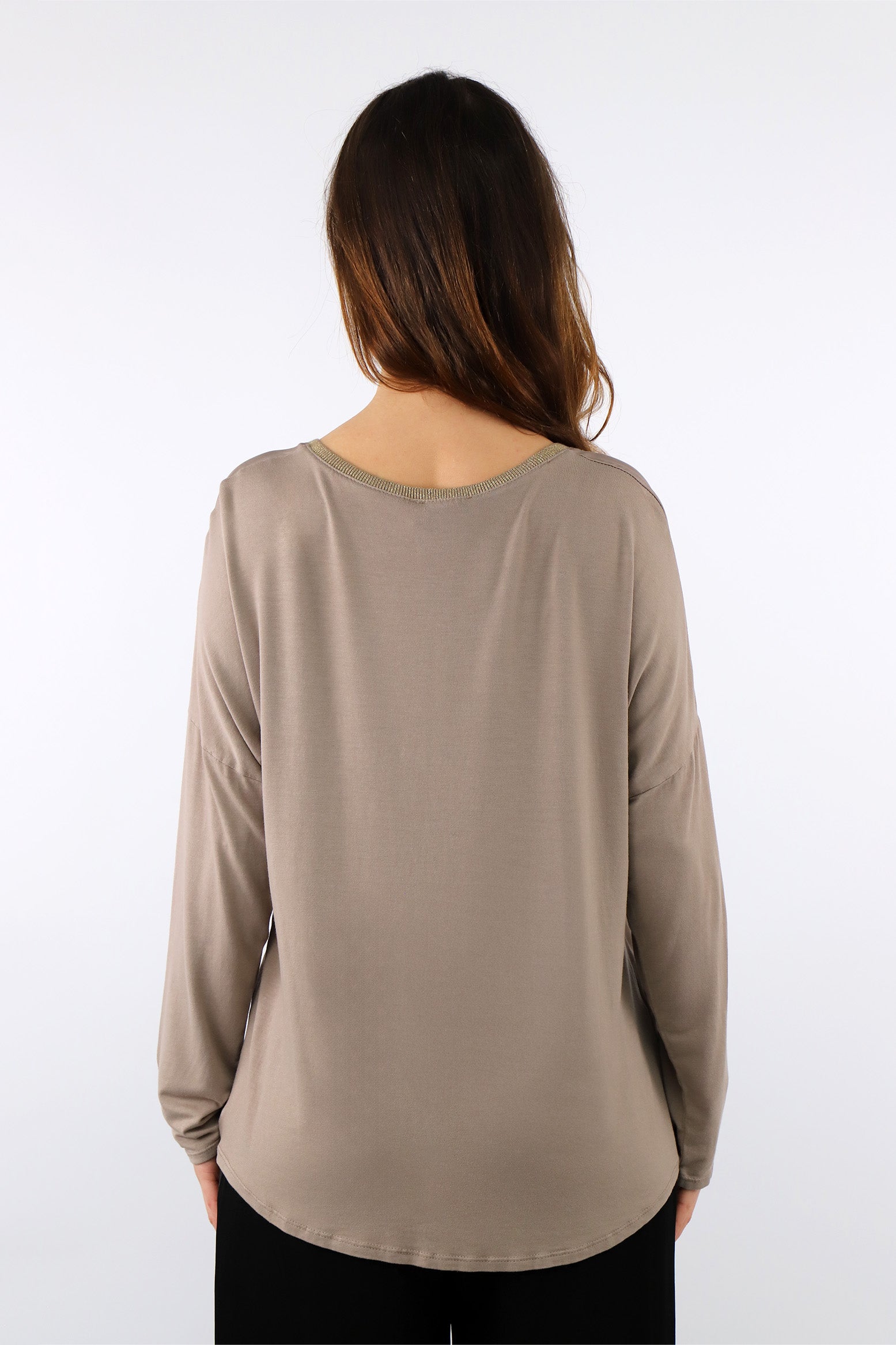 Seidenshirt mit V-Ausschnitt - Taupe