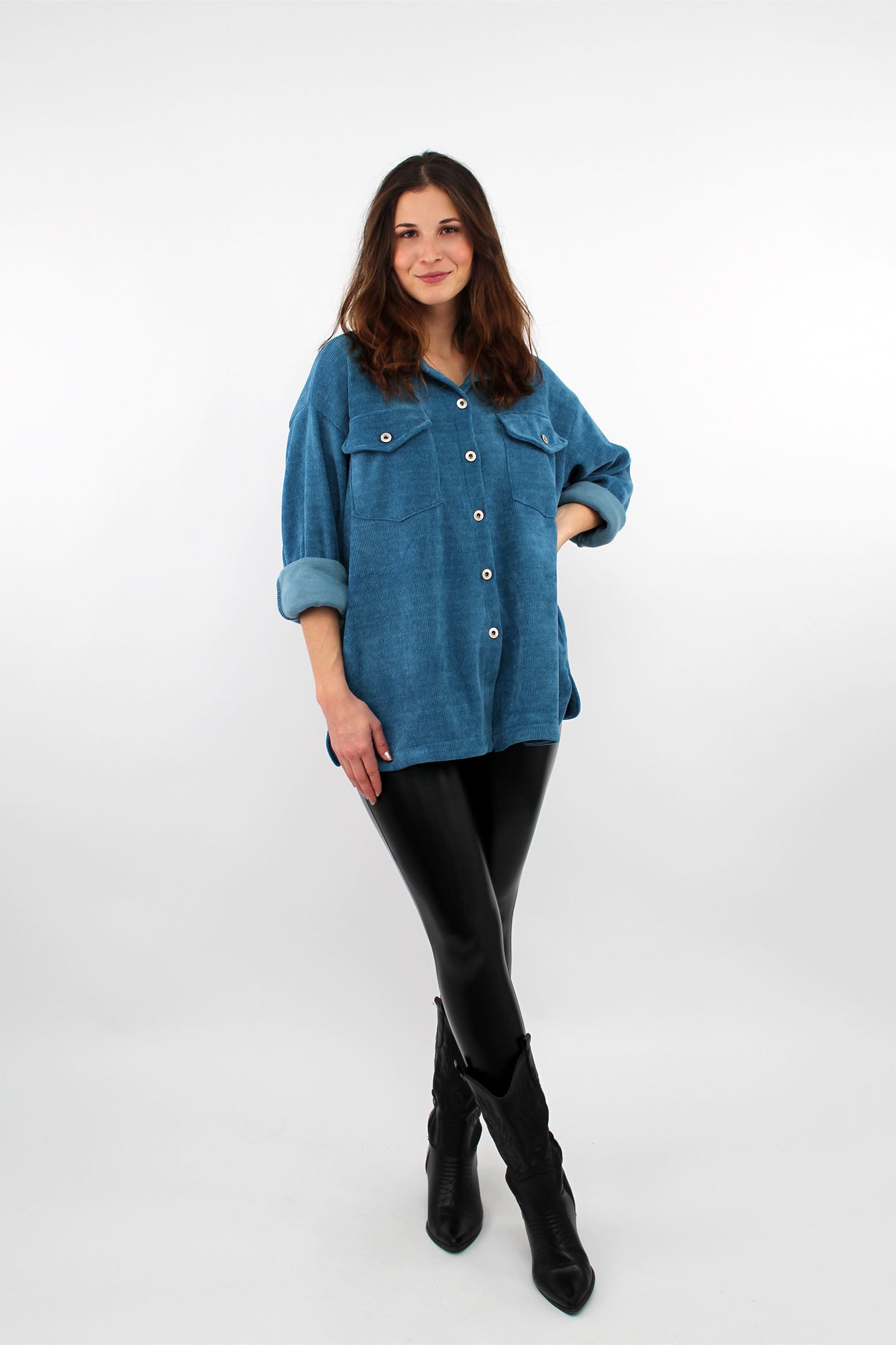 Cordbluse "Pisa" - Türkisblau