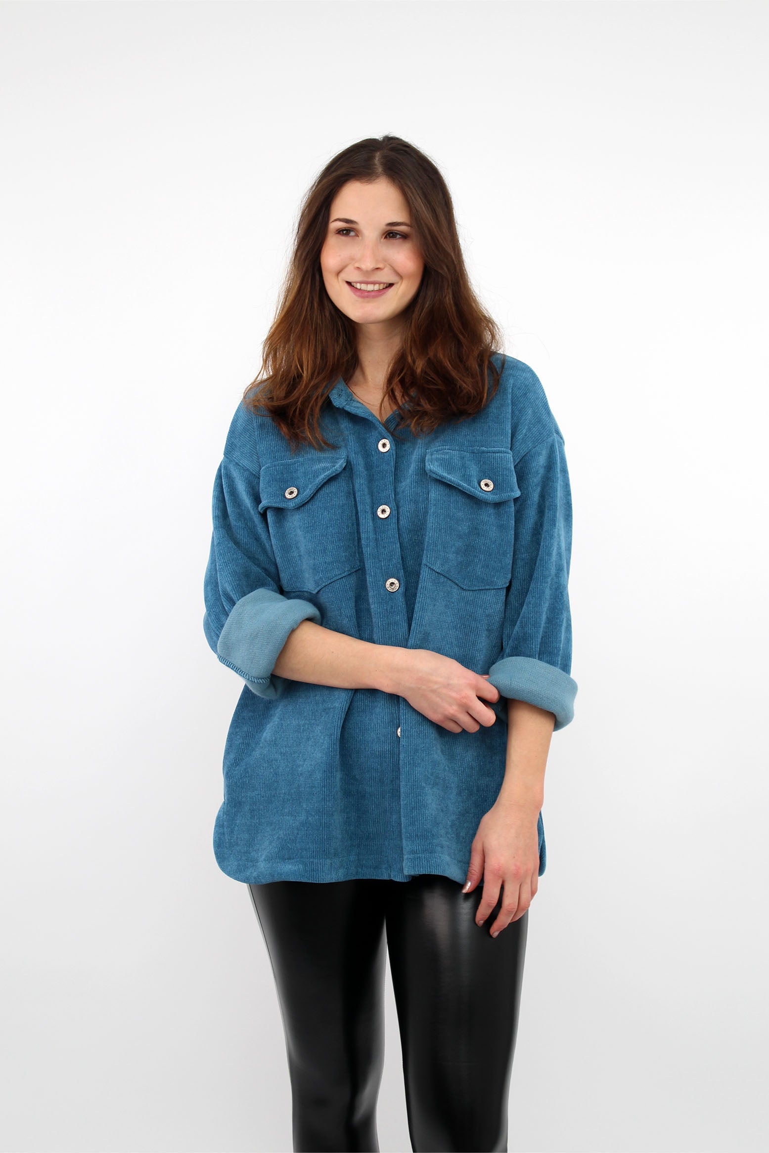 Cordbluse "Pisa" - Türkisblau