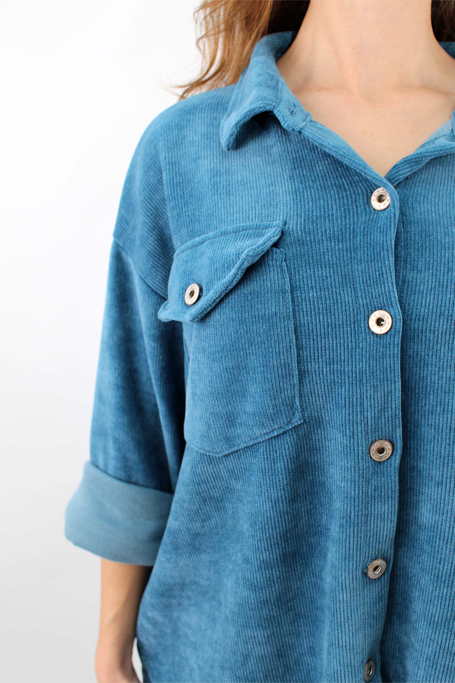 Cordbluse "Pisa" - Türkisblau