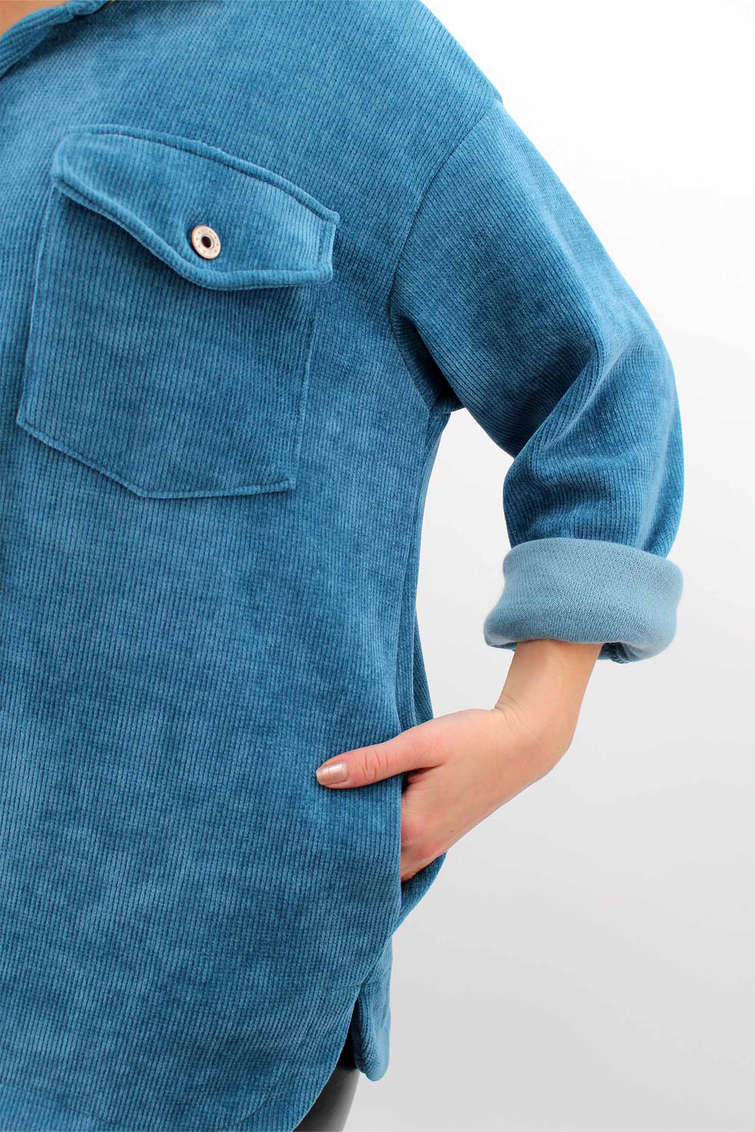 Cordbluse "Pisa" - Türkisblau