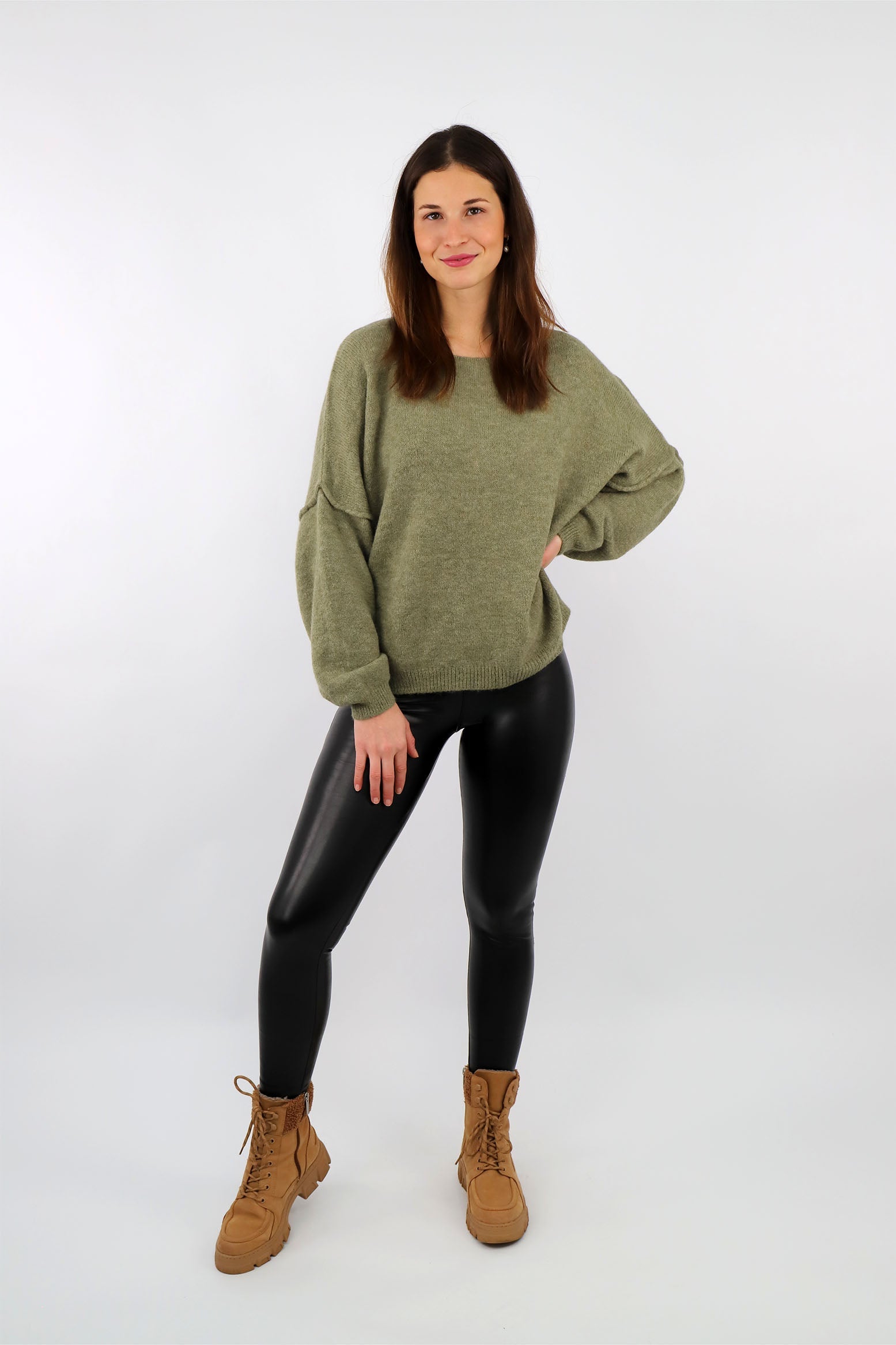 Pullover mit aufgesetzter Naht - Salbei