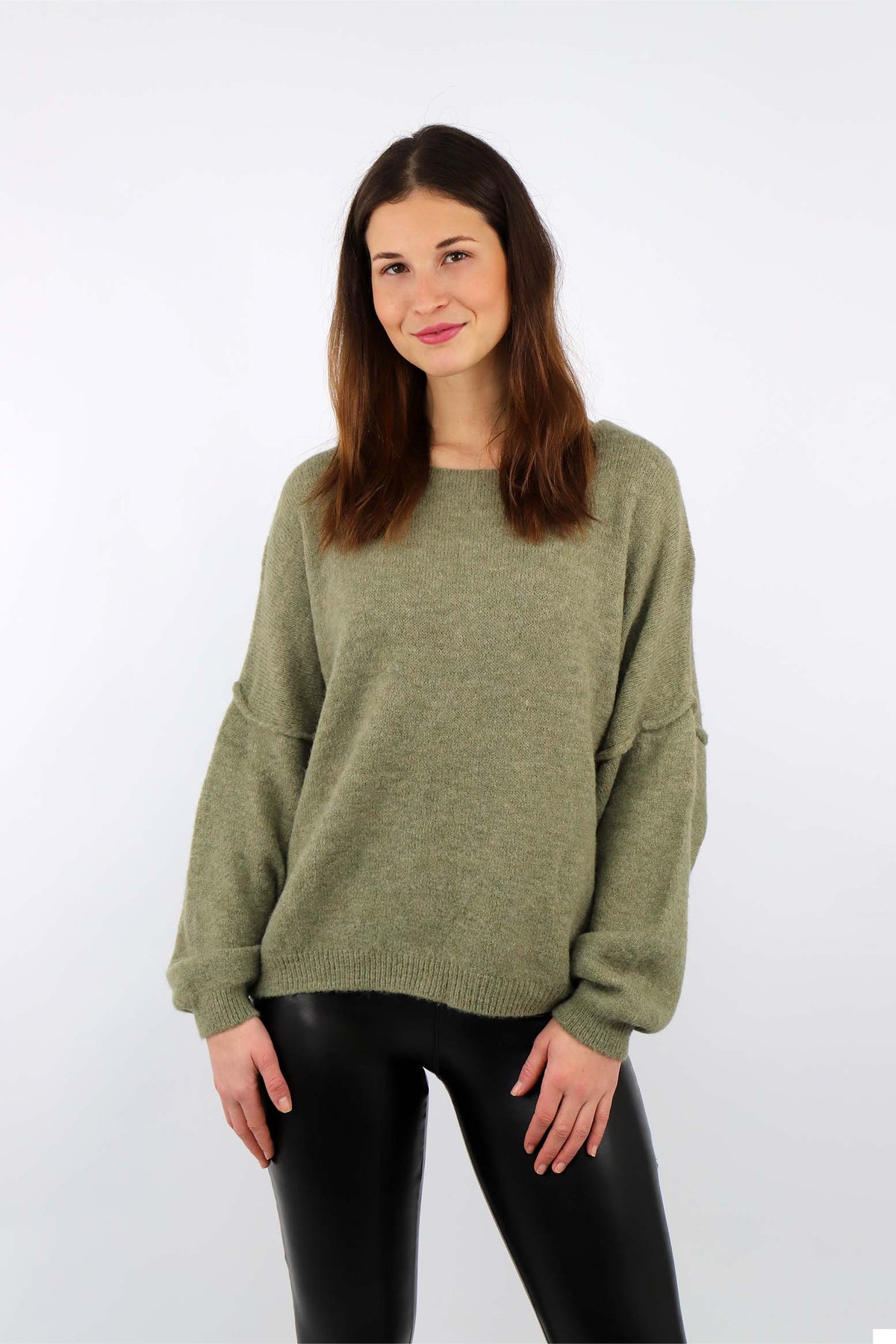 Pullover mit aufgesetzter Naht - Salbei