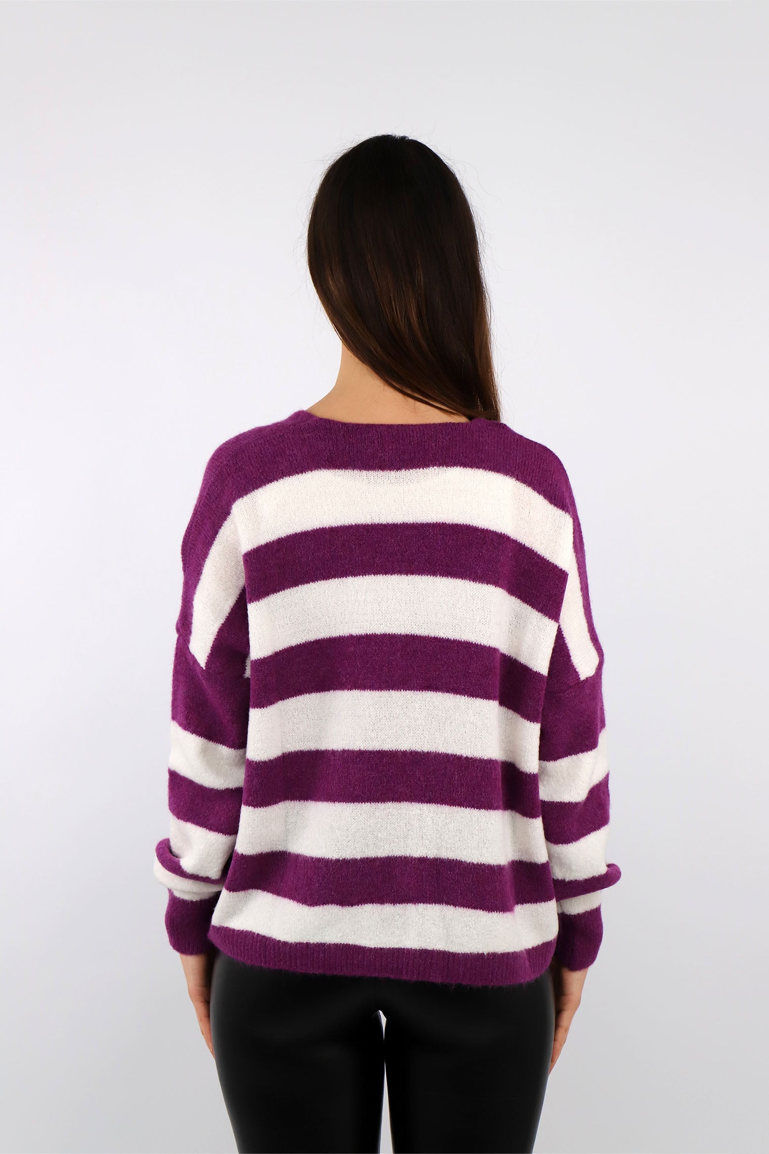 Strick Cardigan Streifenoptik - Beere/Weiß
