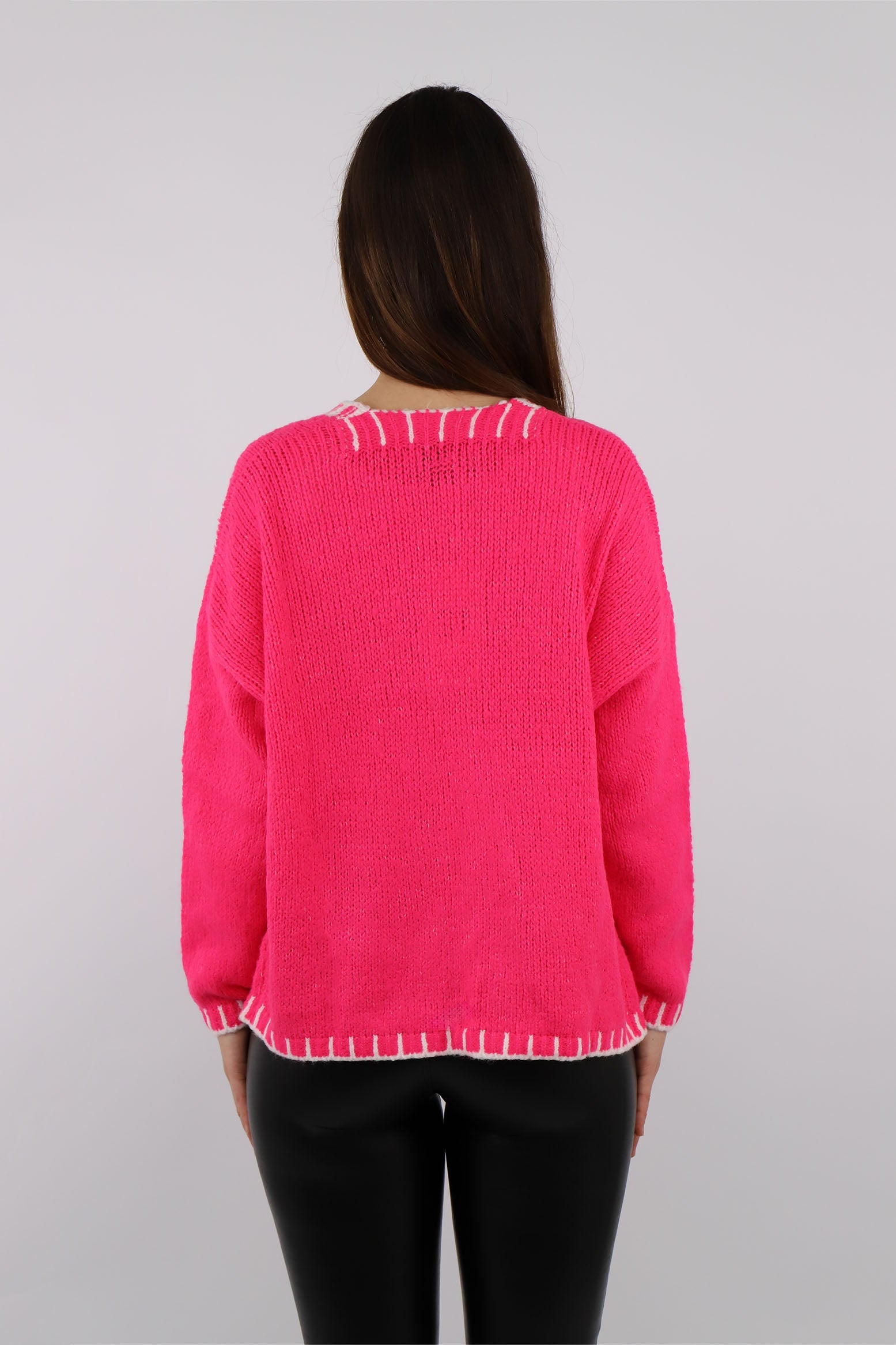 Strickjacke mit Kontrast-Rand - Pink