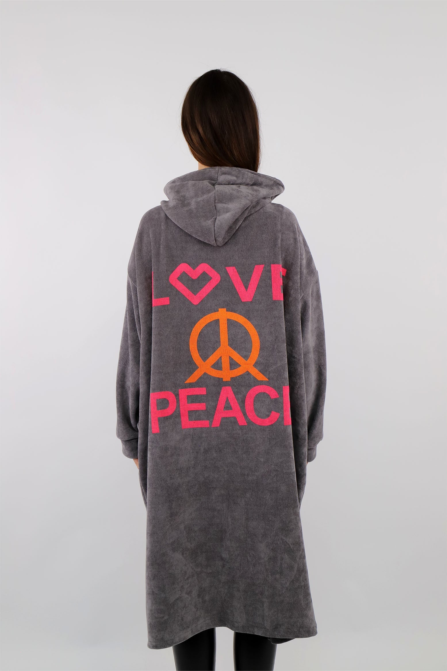 Kord-Mantel "Love & Peace" - Grau
