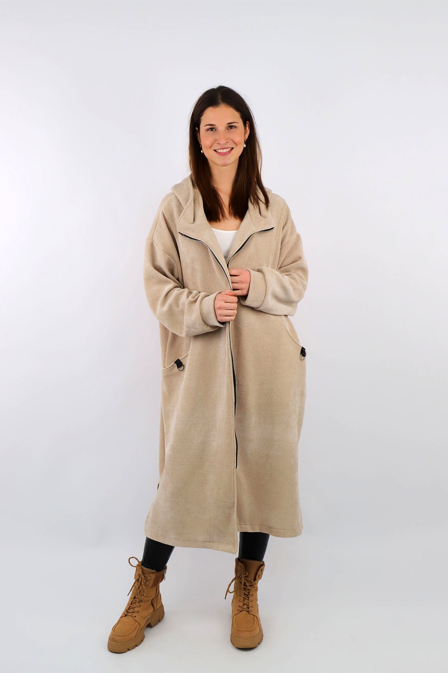 Kord-Mantel "Love & Peace" - Beige