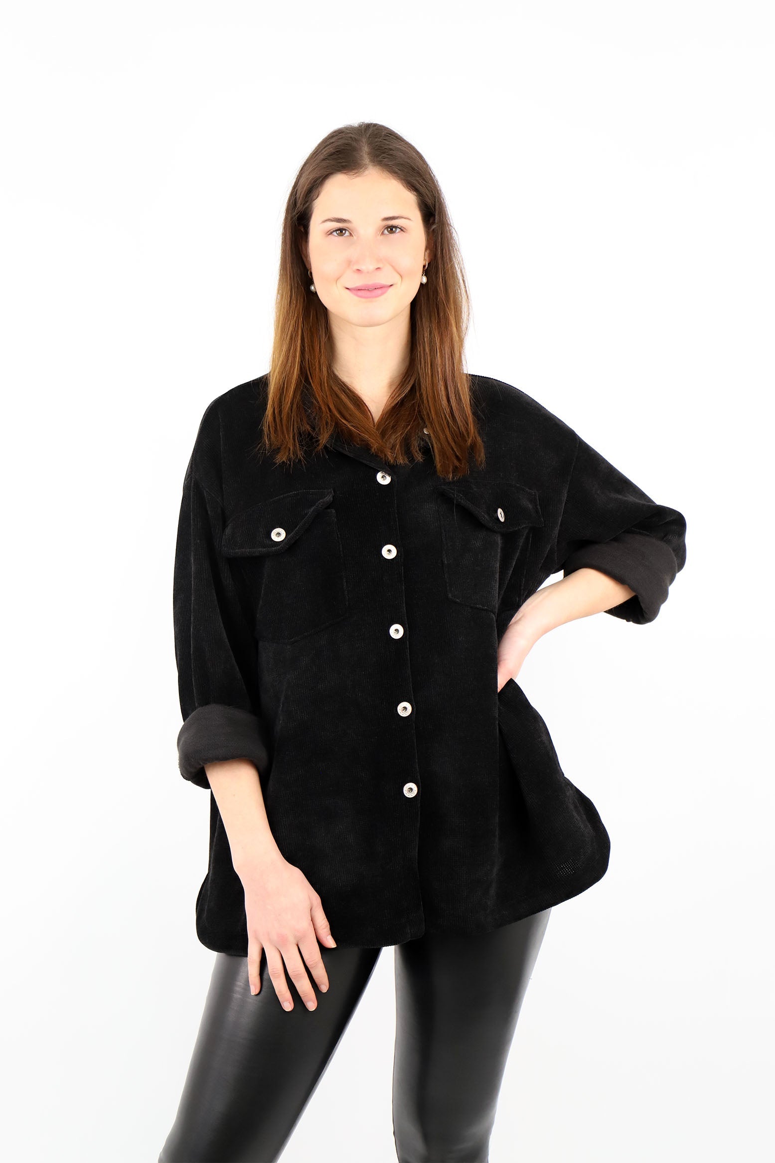 Cordbluse "Pisa" - Schwarz