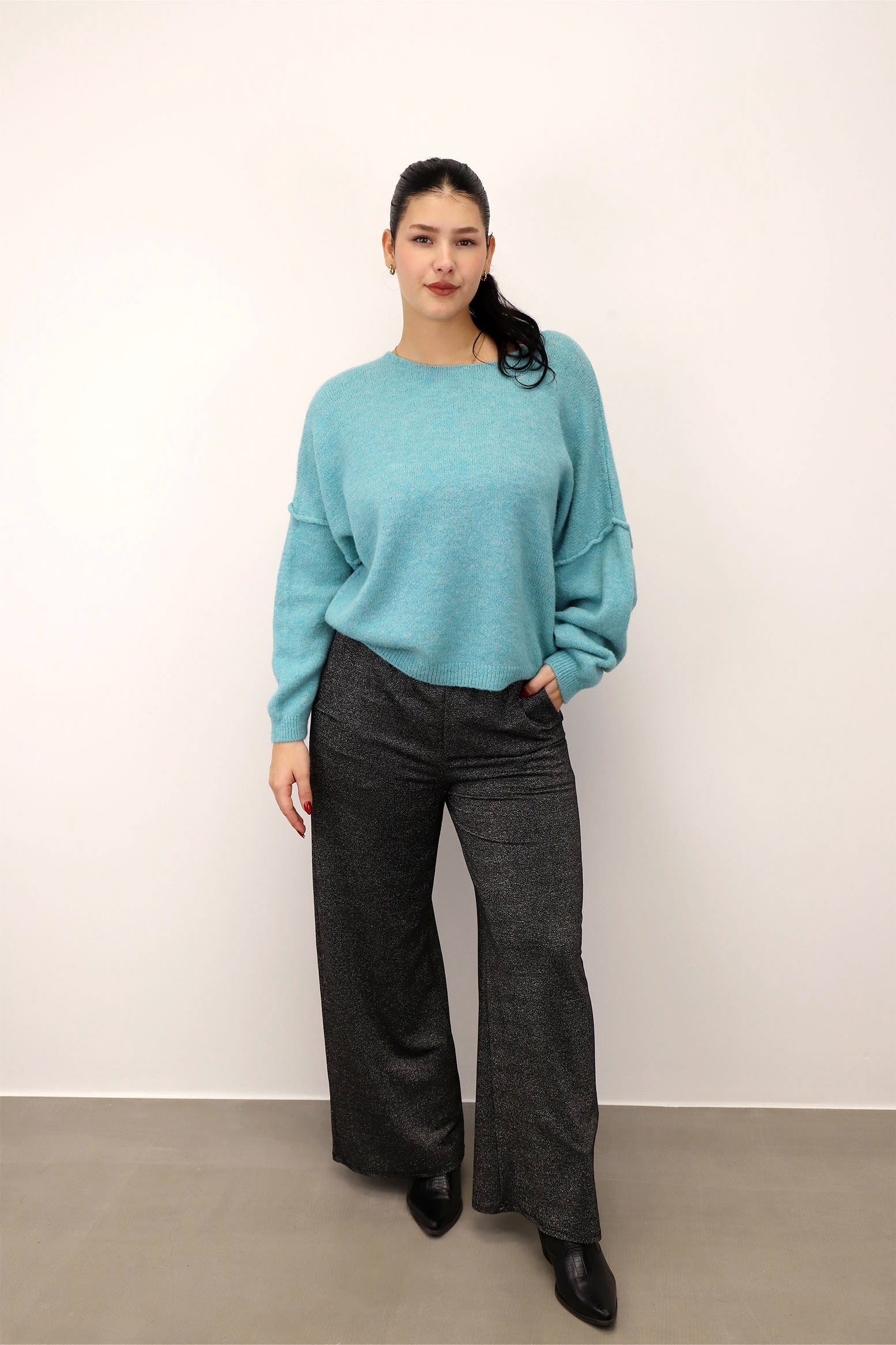 Pullover mit aufgesetzter Naht - Hellblau