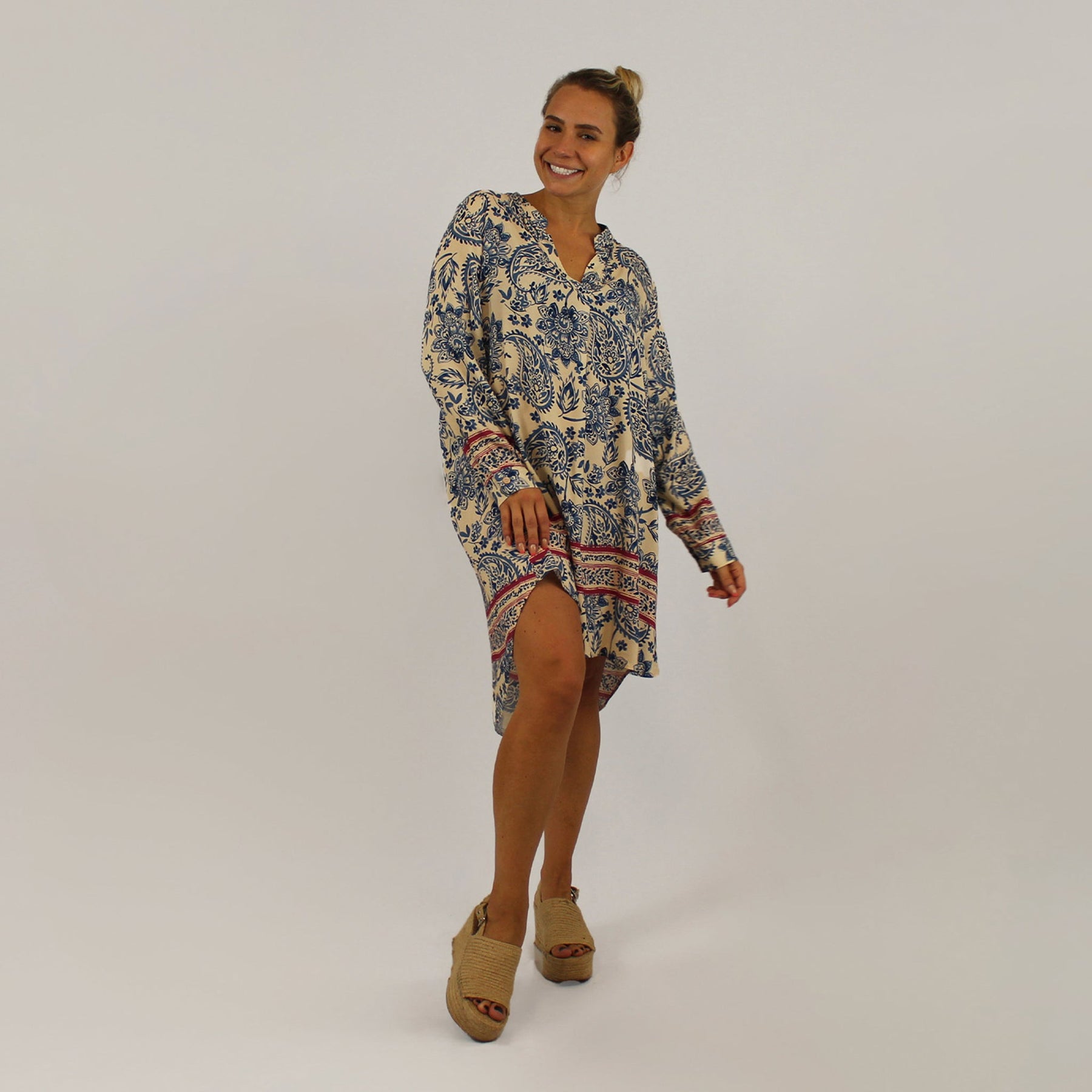 Kleid Paisley-Design - Jeansblau