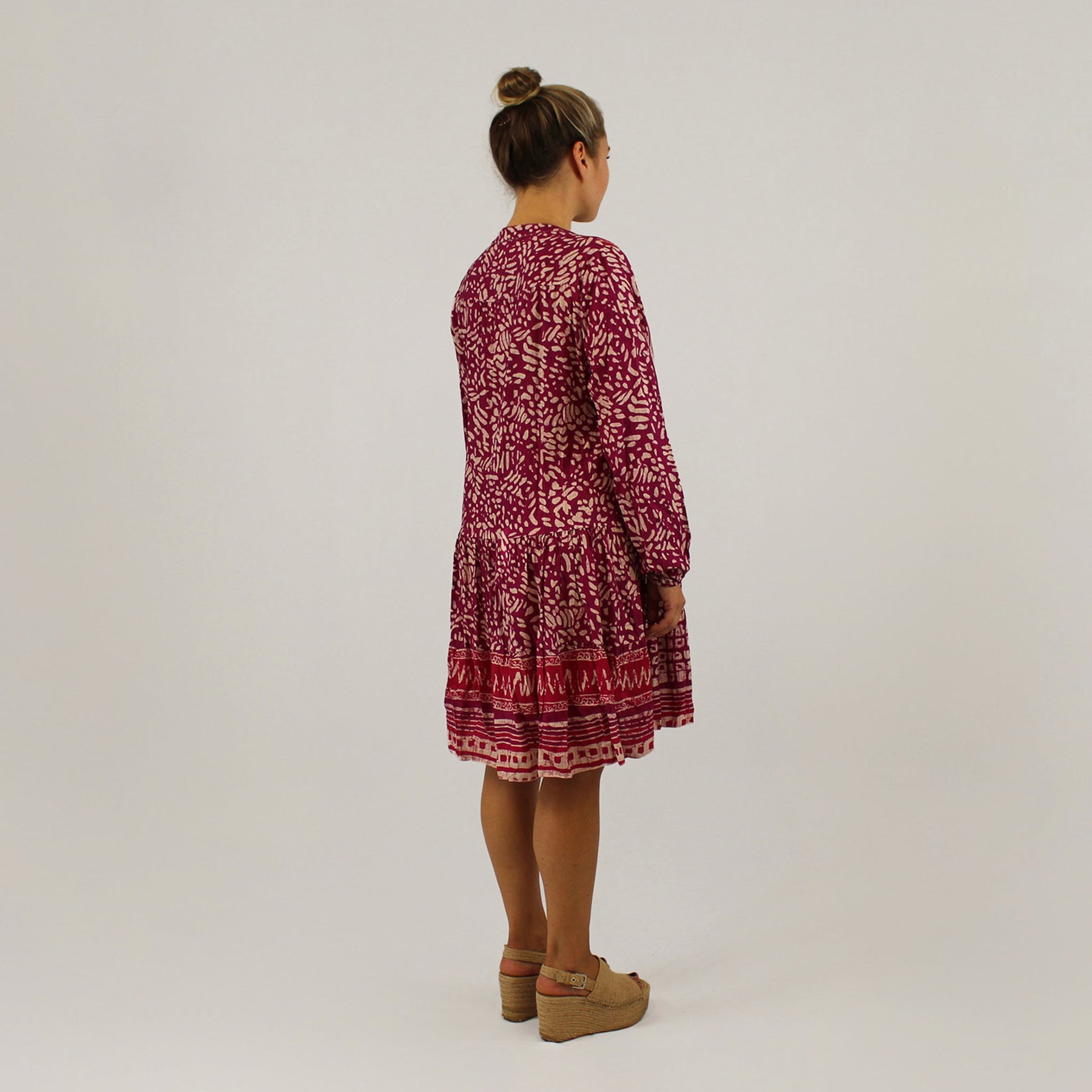 Knopfleisten-Kleid mit Druck - Pink