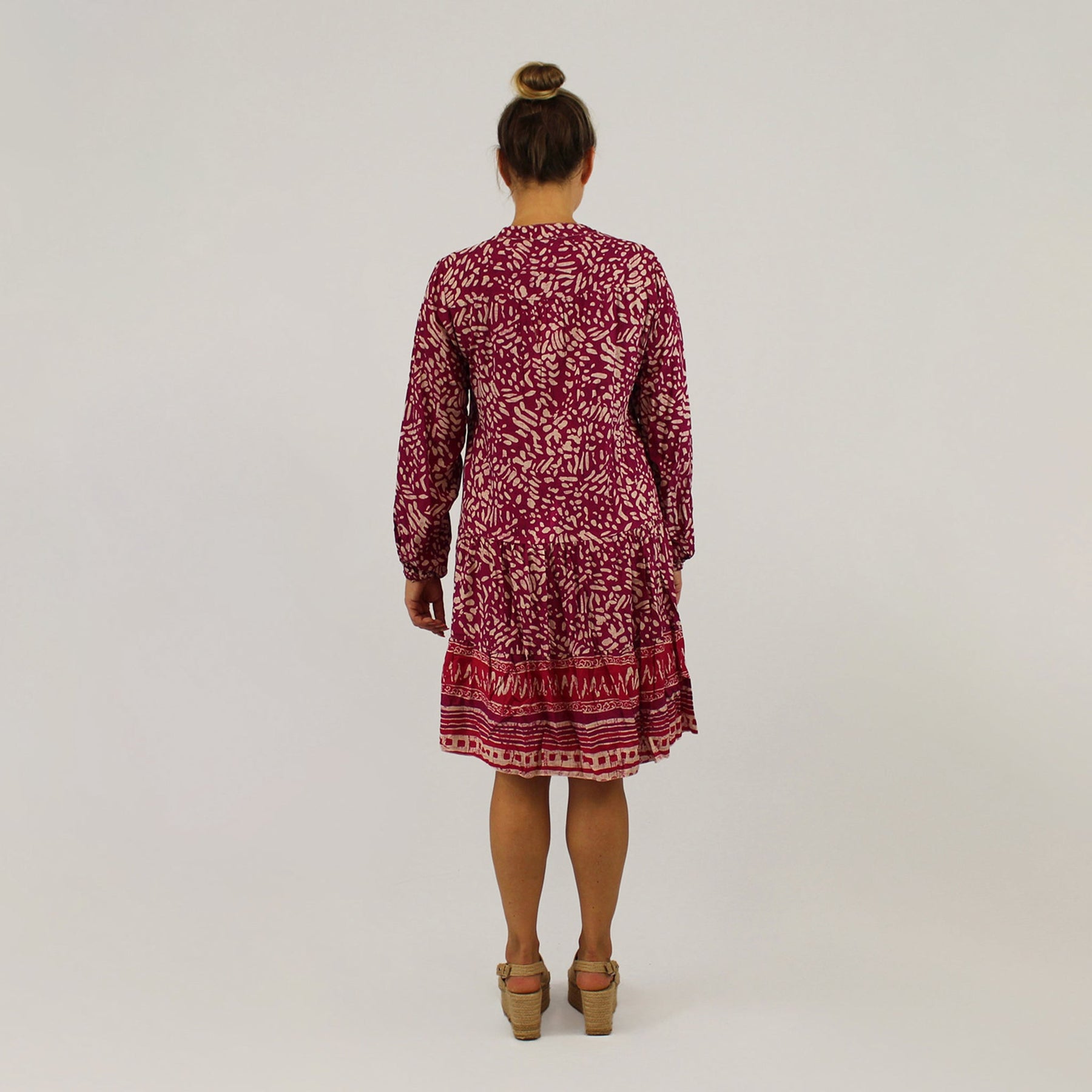 Knopfleisten-Kleid mit Druck - Pink