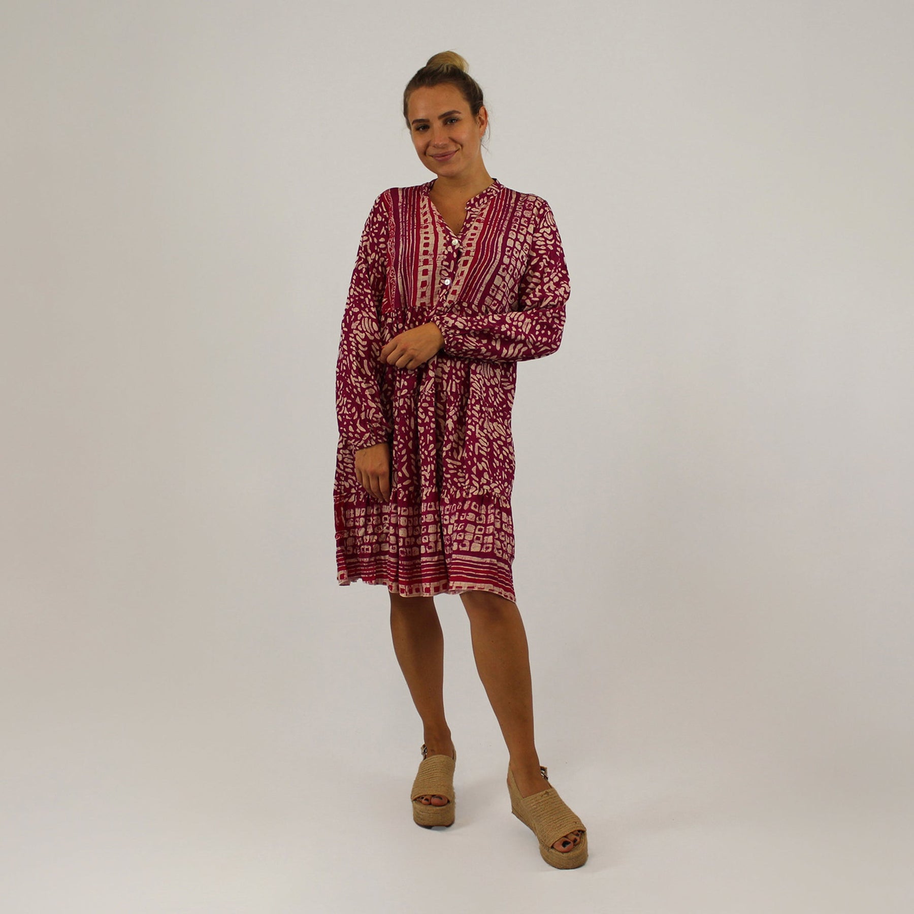Knopfleisten-Kleid mit Druck - Pink