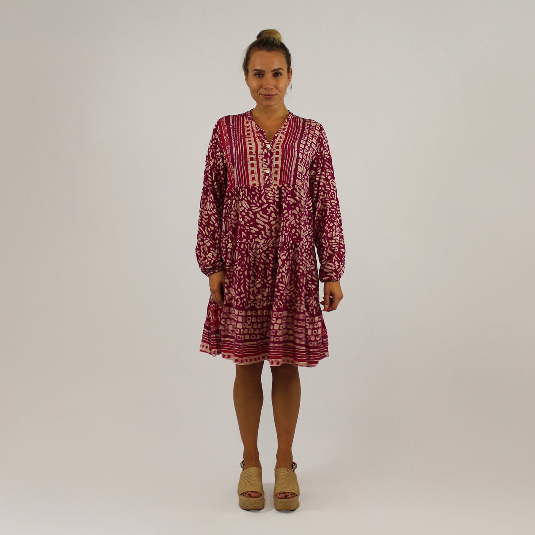 Knopfleisten-Kleid mit Druck - Pink