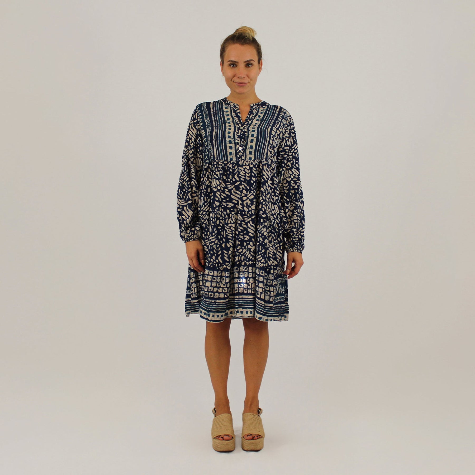 Knopfleisten-Kleid mit Druck - Dunkelblau