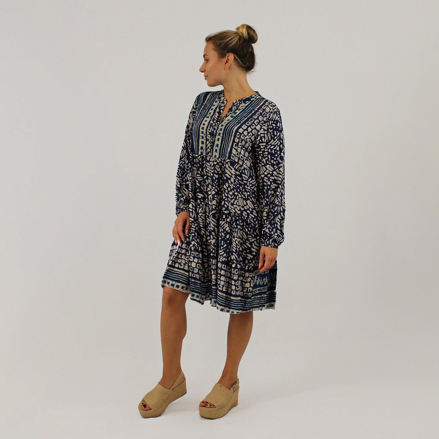 Knopfleisten-Kleid mit Druck - Dunkelblau