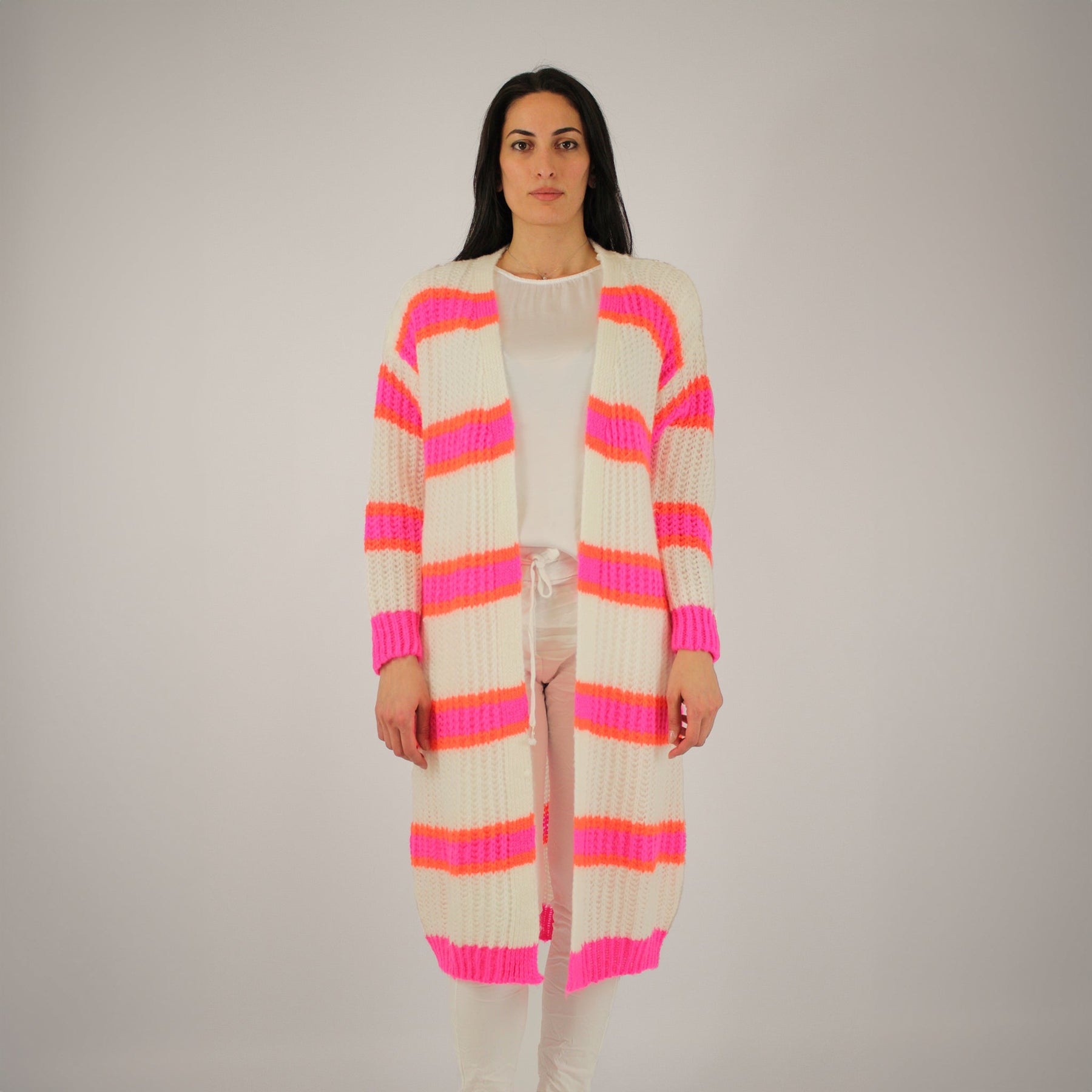 Strickjacke Weiß/Pink/Orange