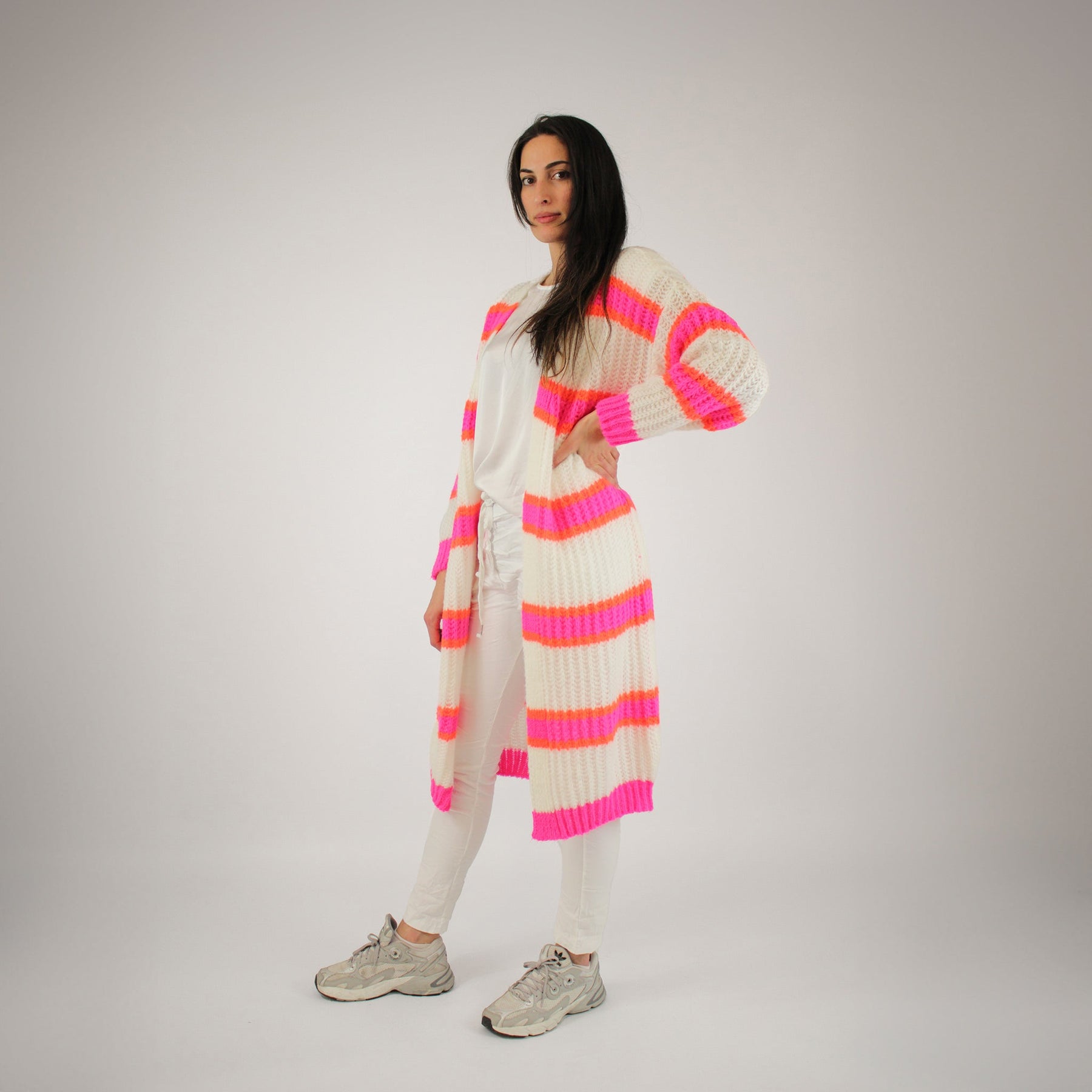 Strickjacke Weiß/Pink/Orange
