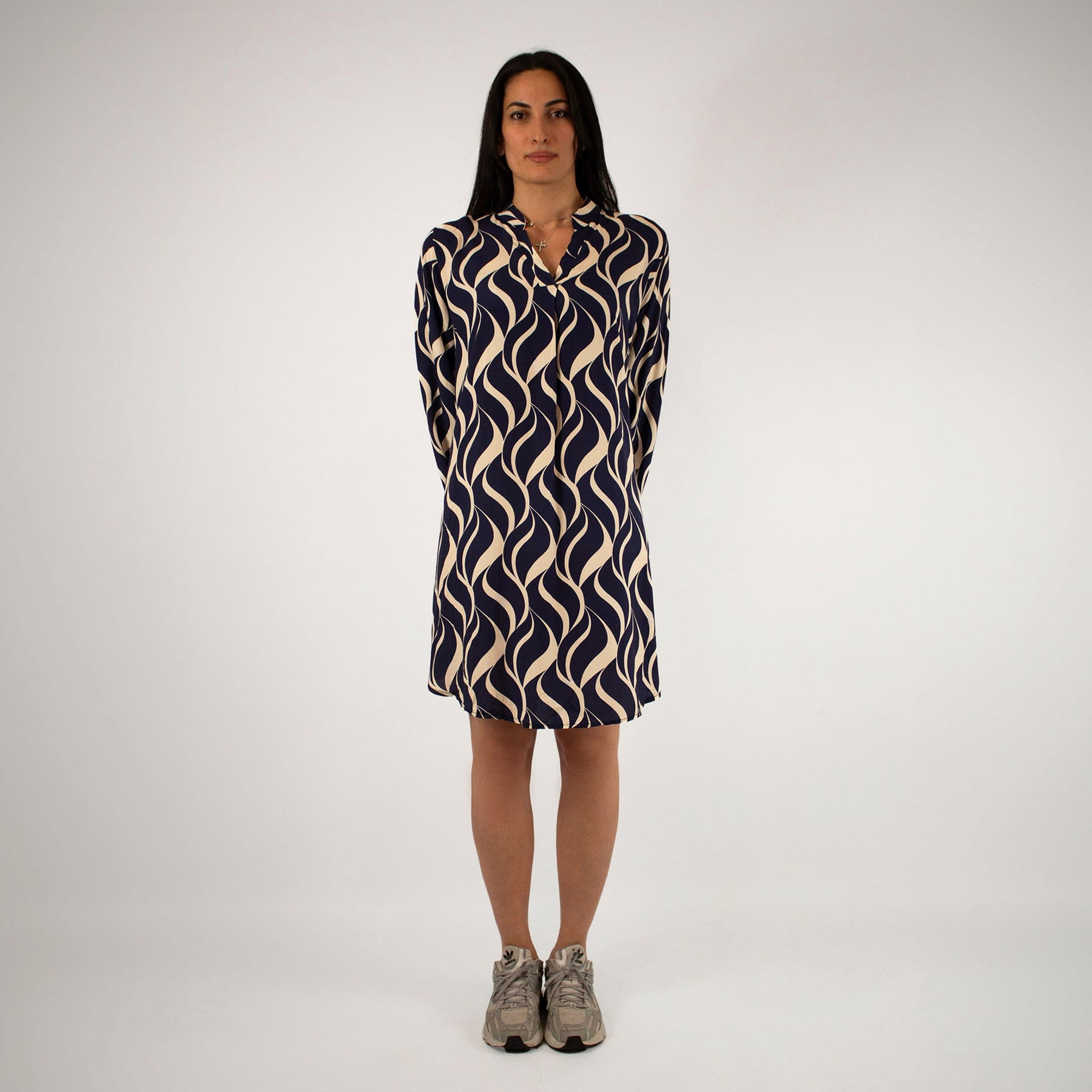 Design Kleid - Dunkelblau/Weiß