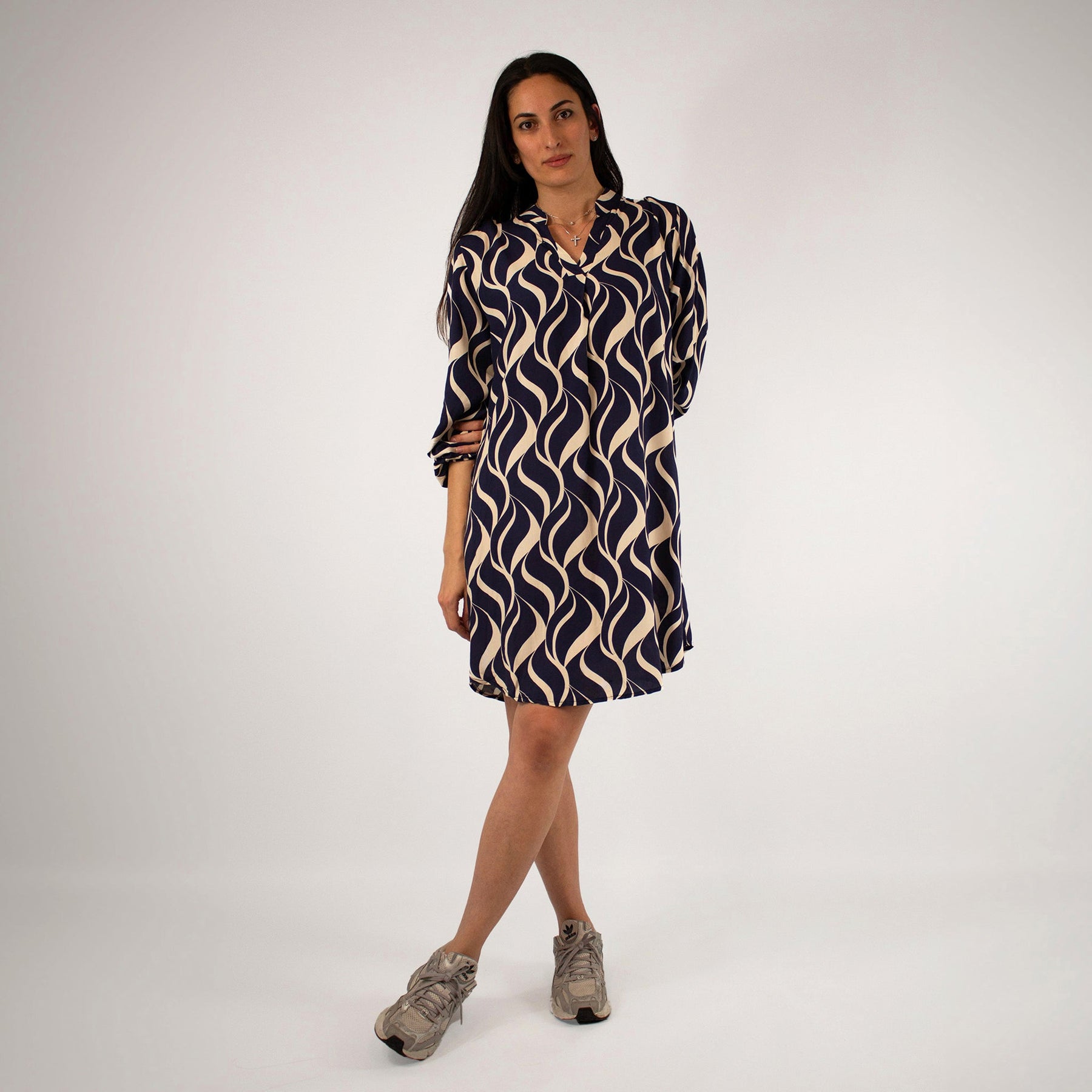Design Kleid - Dunkelblau/Weiß