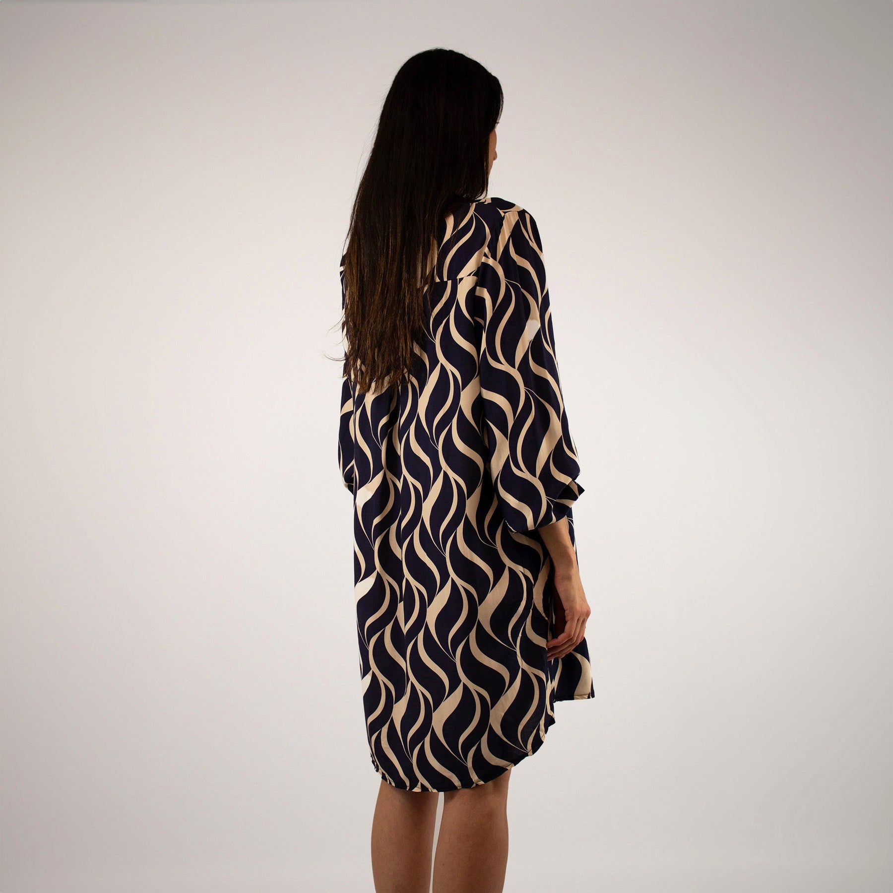 Design Kleid - Dunkelblau/Weiß