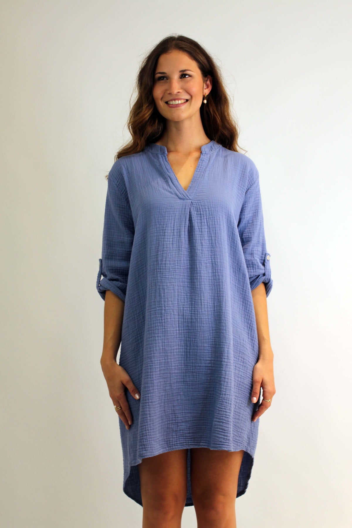 Musselin Tunika / Kleid - Jeansblau