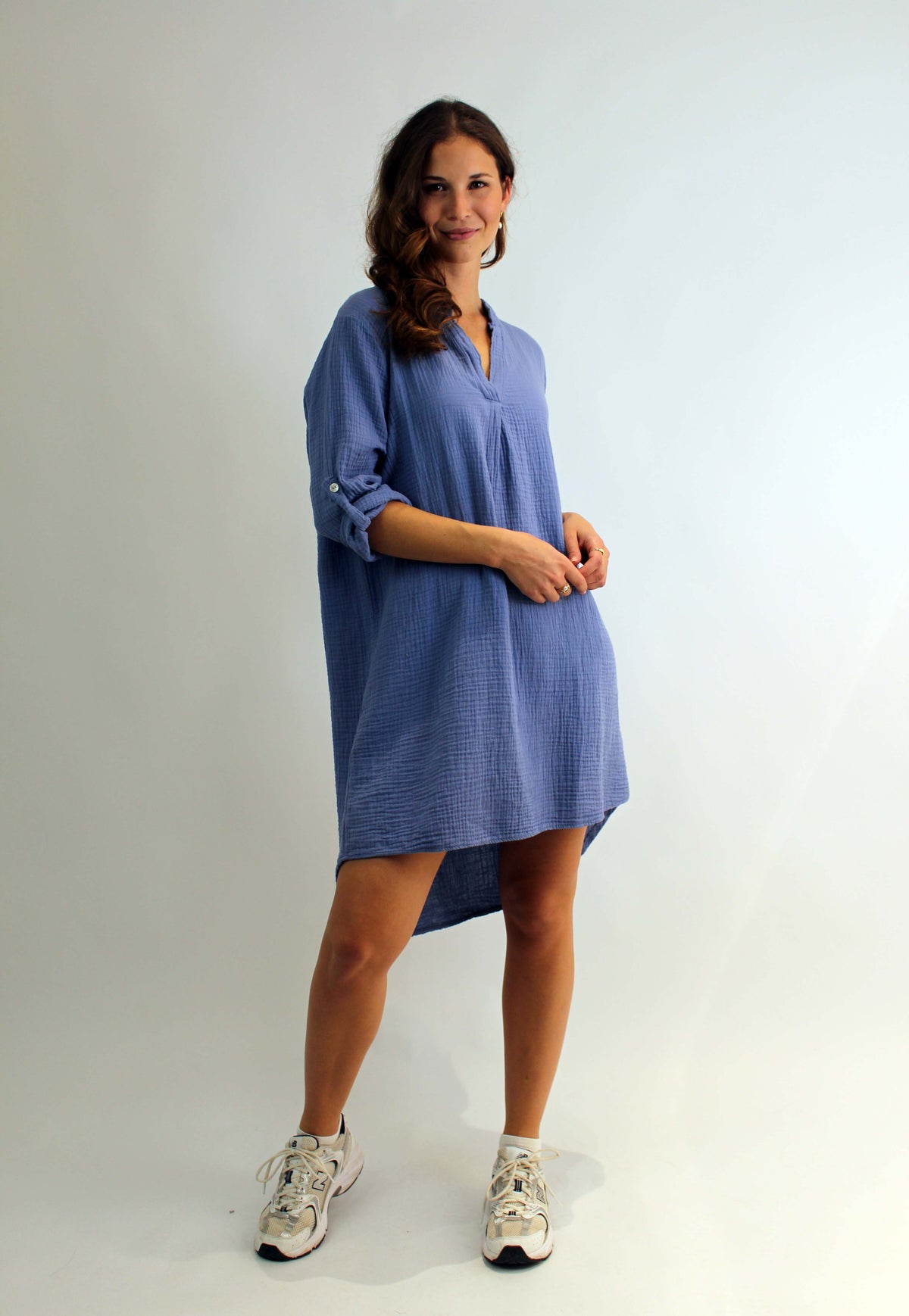 Musselin Tunika / Kleid - Jeansblau